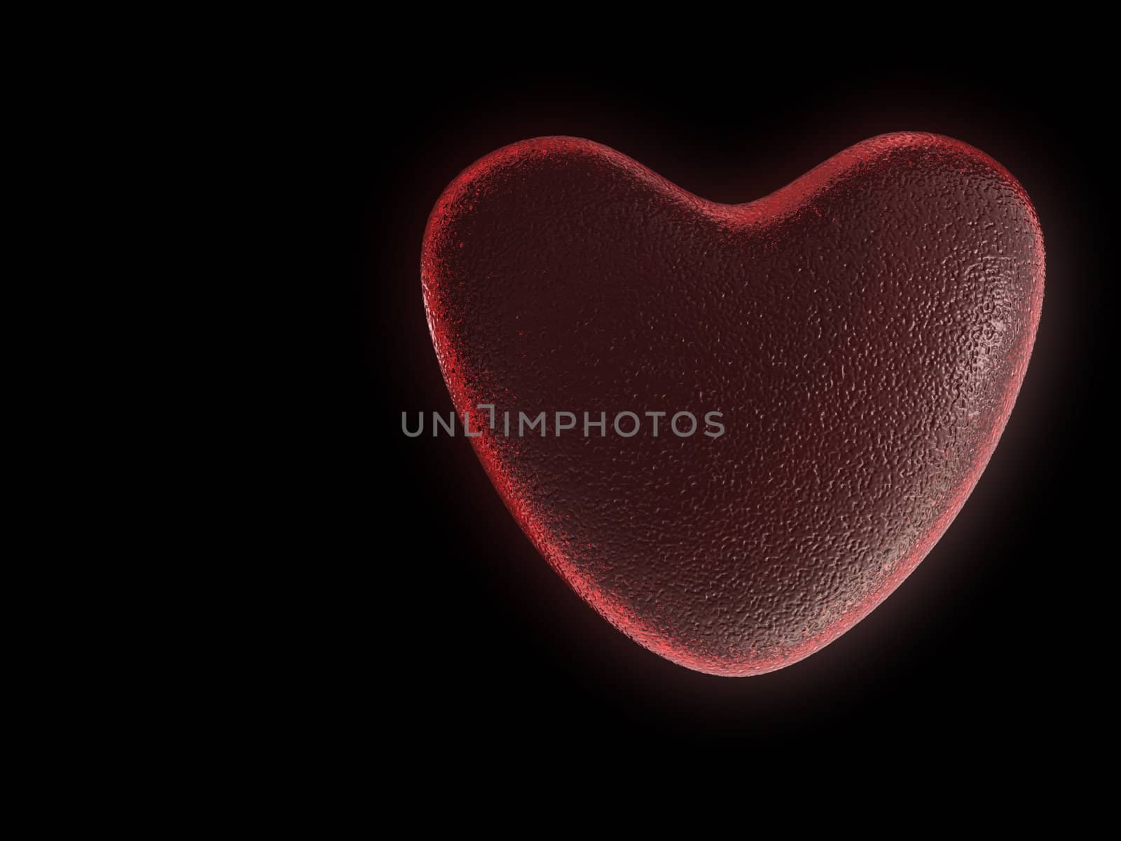 Ruby heart. The image of glass heart on a black background