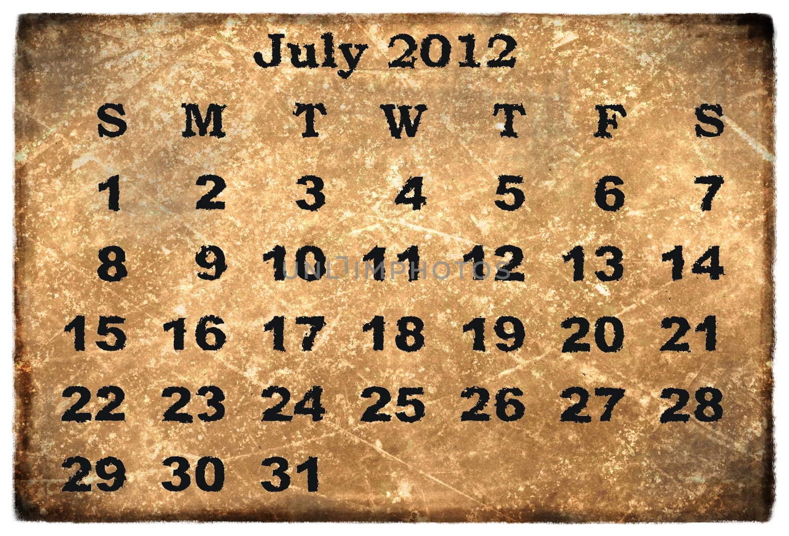 old grunge monthly calendar 2012