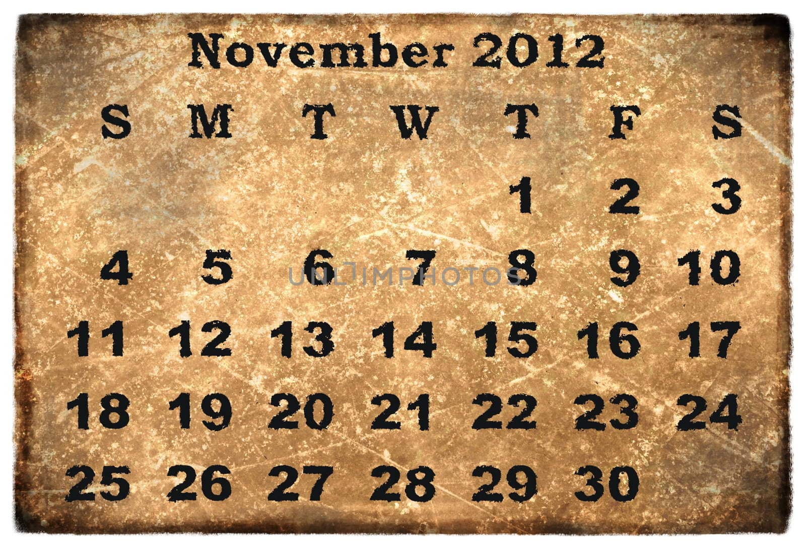 old grunge monthly calendar 2012