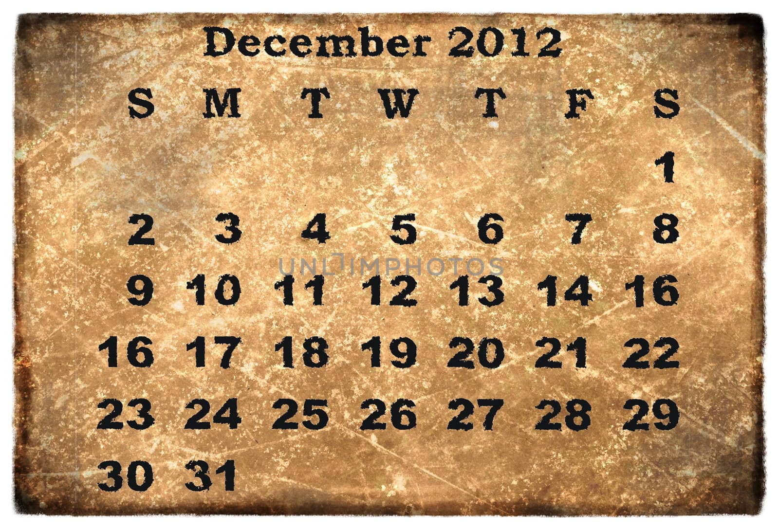 old grunge monthly calendar 2012