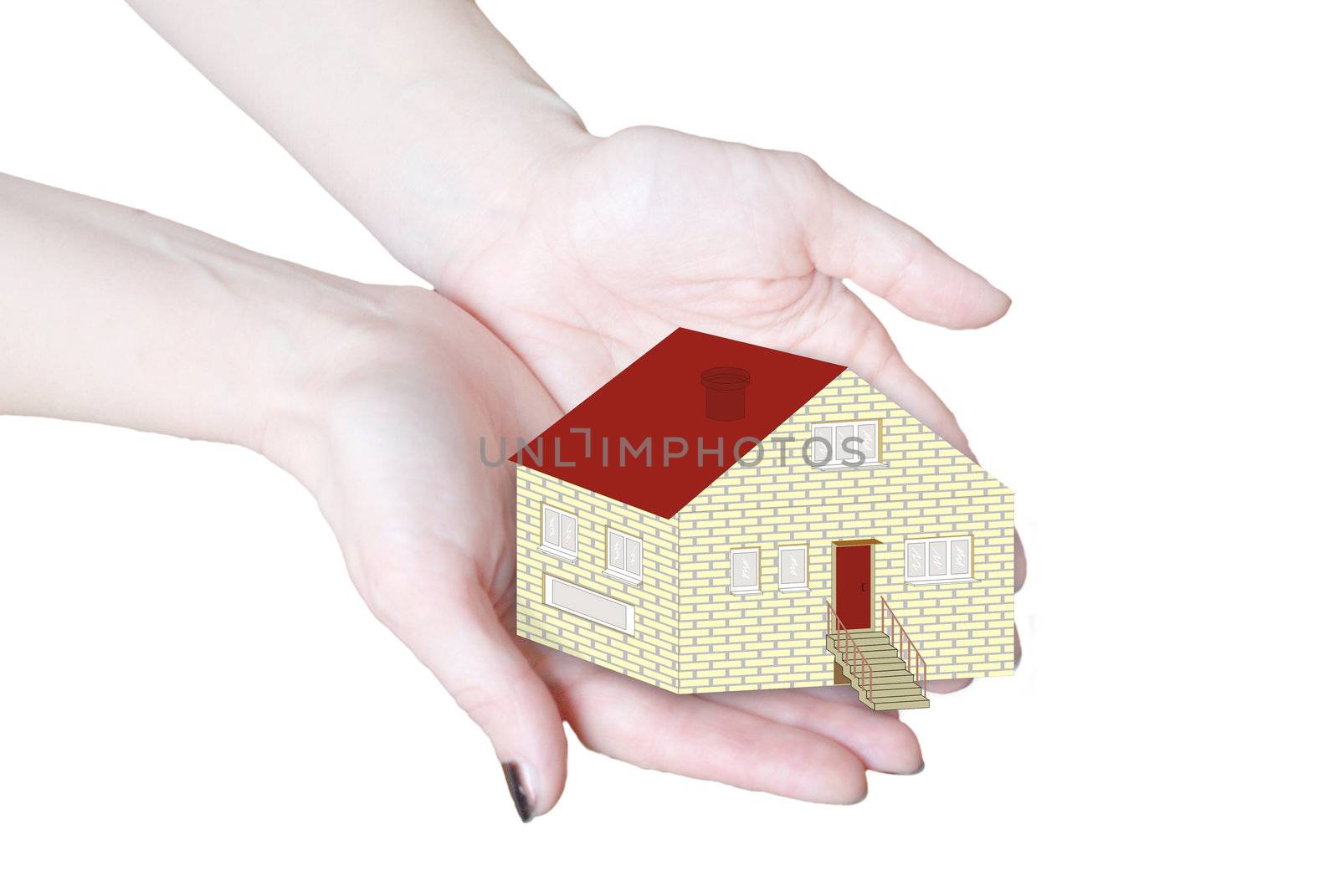 The house in human hands isolated in white