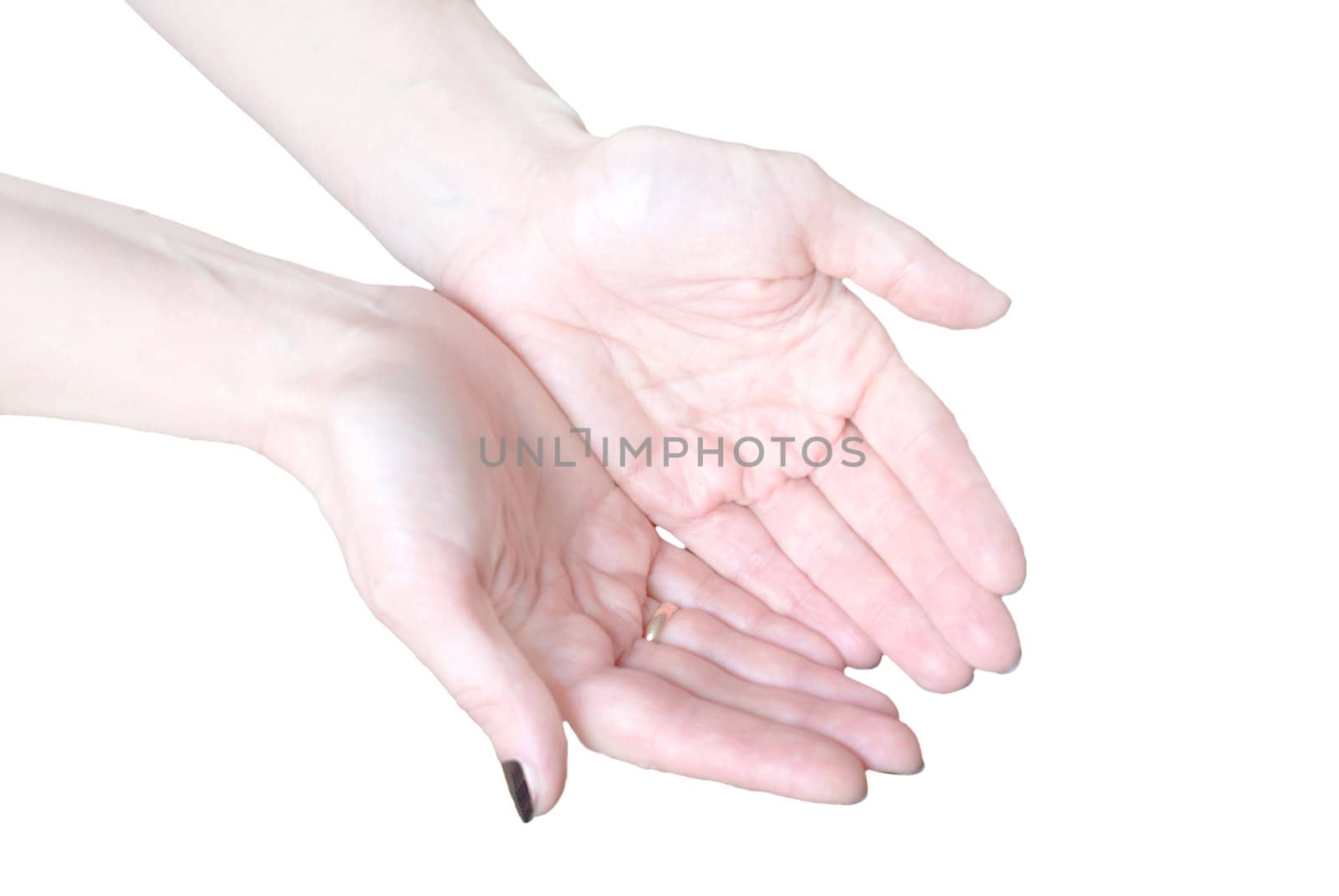 Empty open woman's hands isolated on white