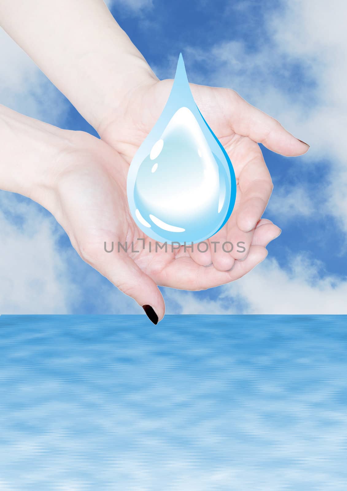 hands holding water drop, environmental protection