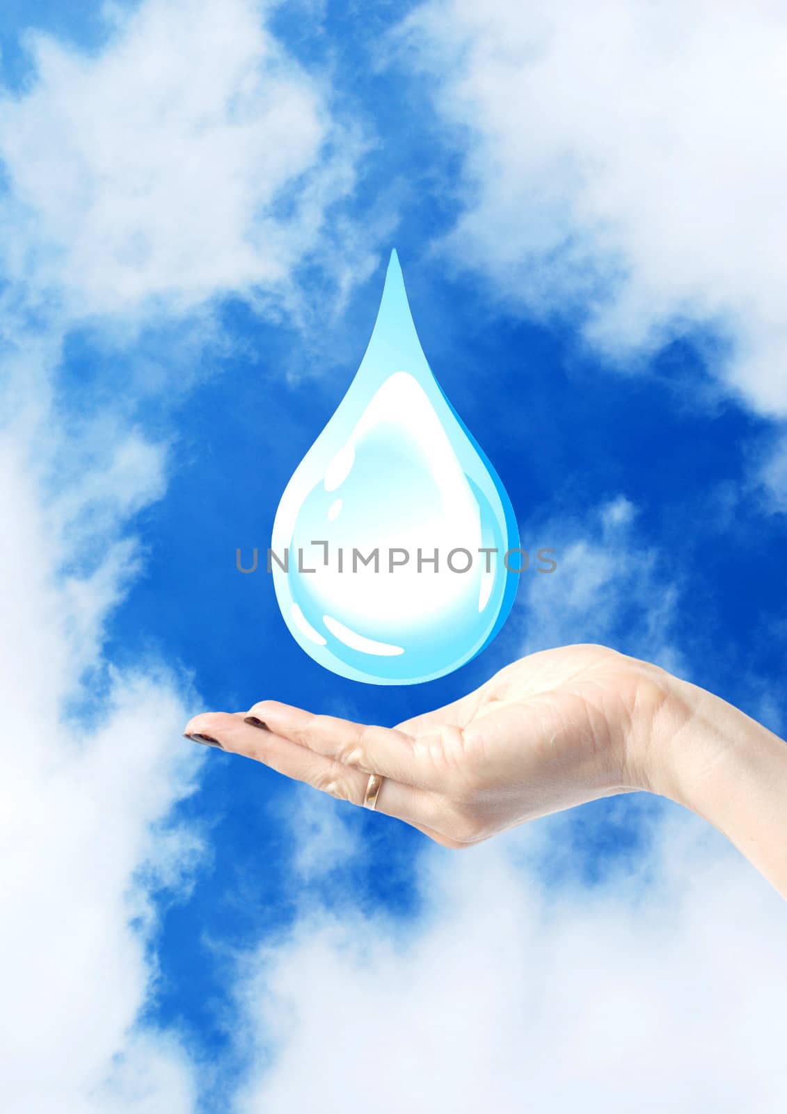 hands holding water drop, environmental protection