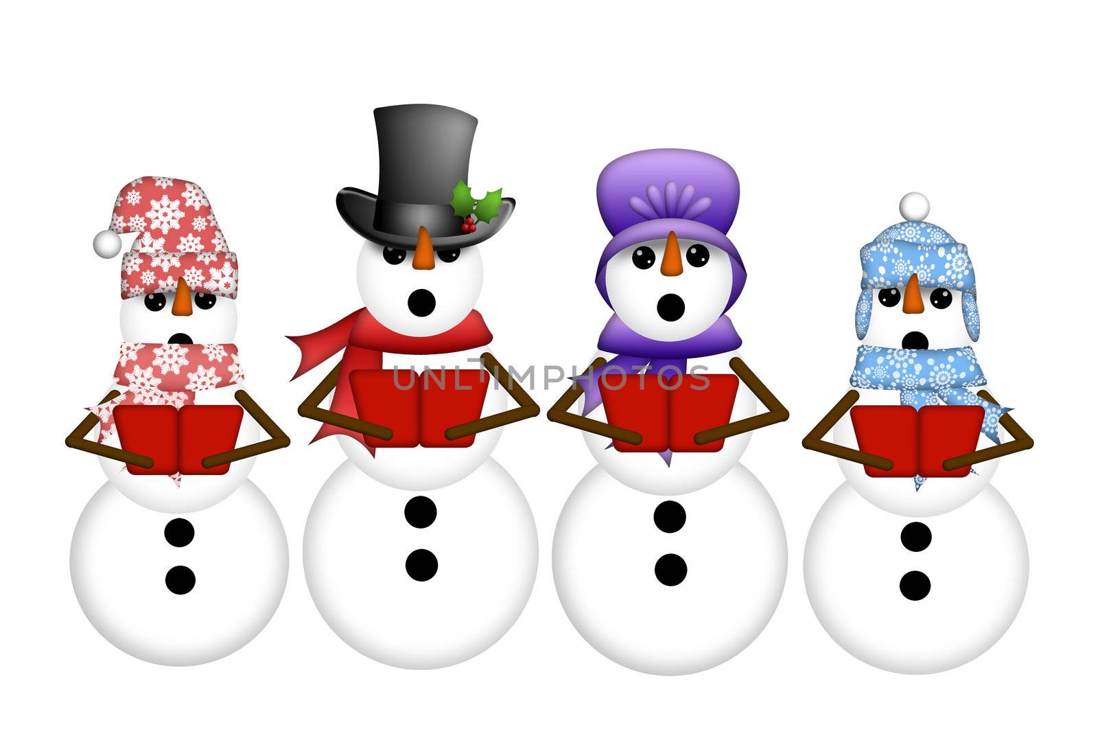 Snowman Carolers Singing Christmas Songs Illustration by Davidgn