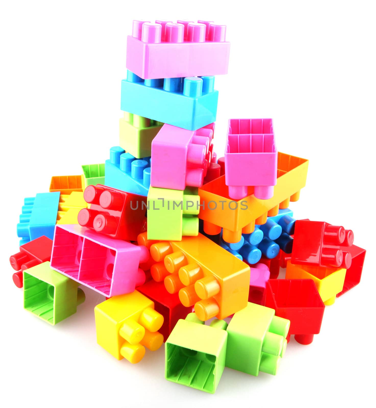 Plastic toy blocks on white background