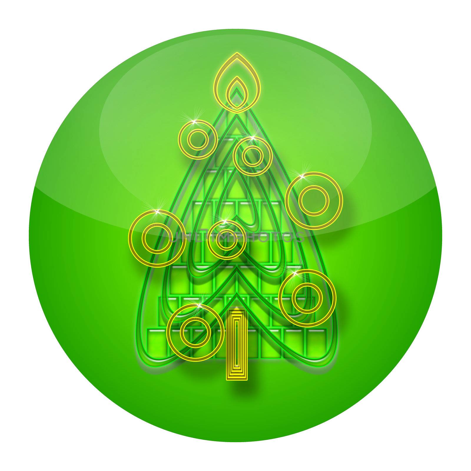 Christmas Tree inside glass sphere isolated over white background