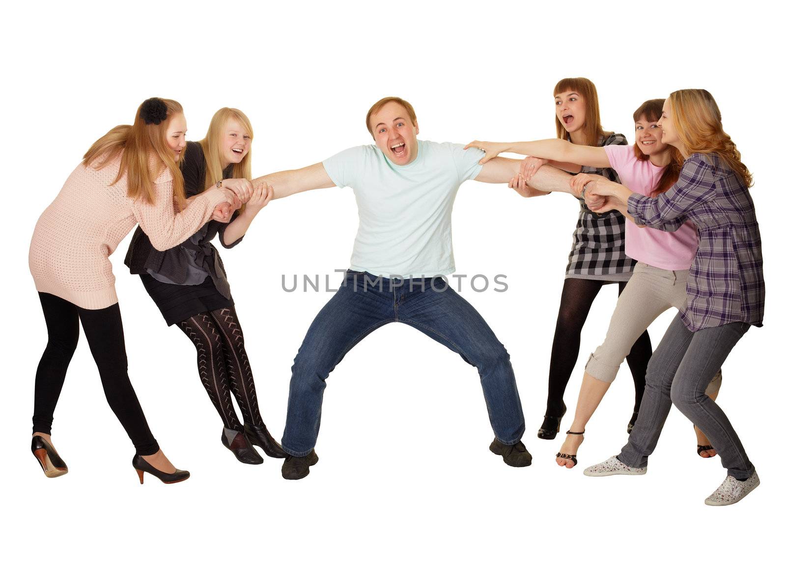 Cheerful family having fun isolated on white background