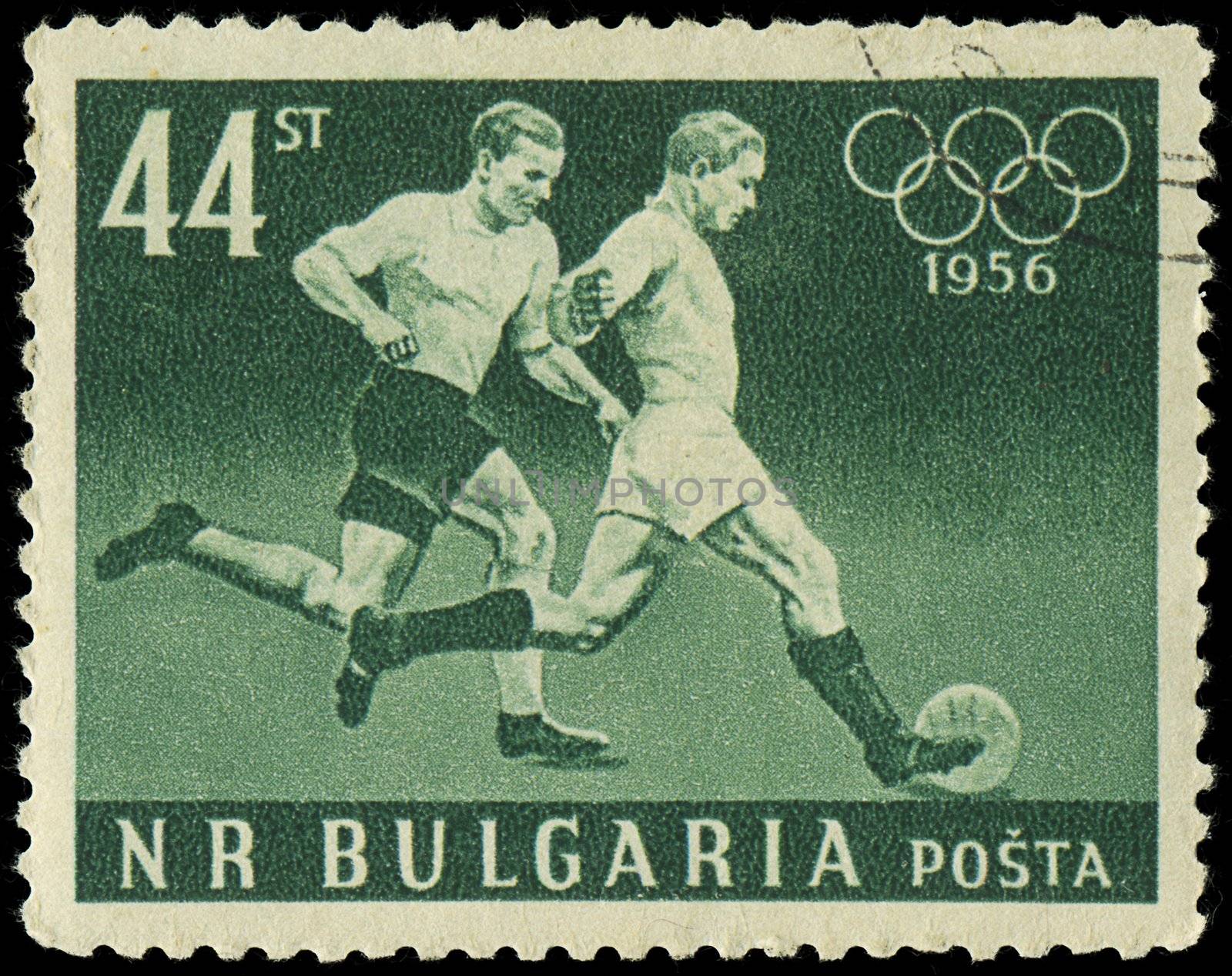 BULGARIA - CIRCA 1956: A stamp printed in Bulgaria showing football players, circa 1956