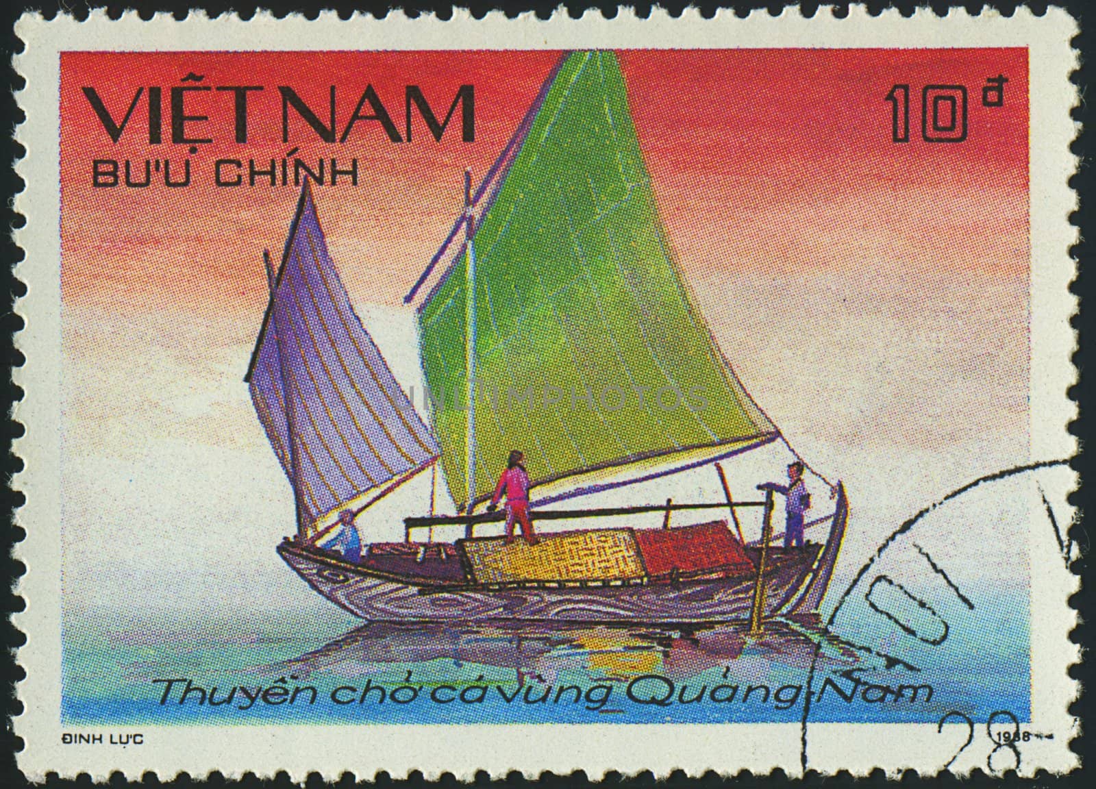 VIETNAM - CIRCA 1988: a stamp printed by VIETNAM shows image of a sailing ship, series, circa 1988 by Zhukow