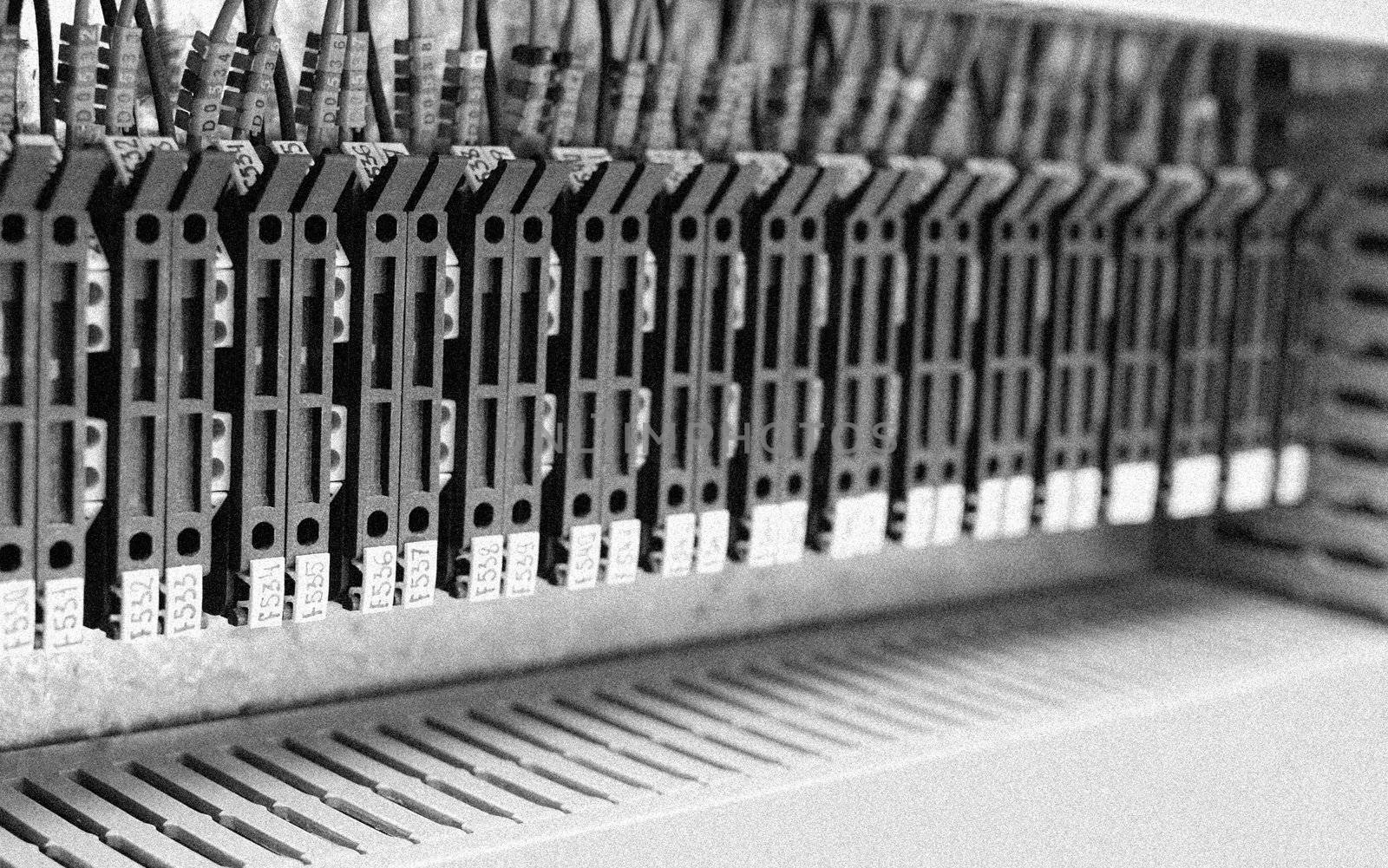 Part of industrial control panel (circuit board) close-up 