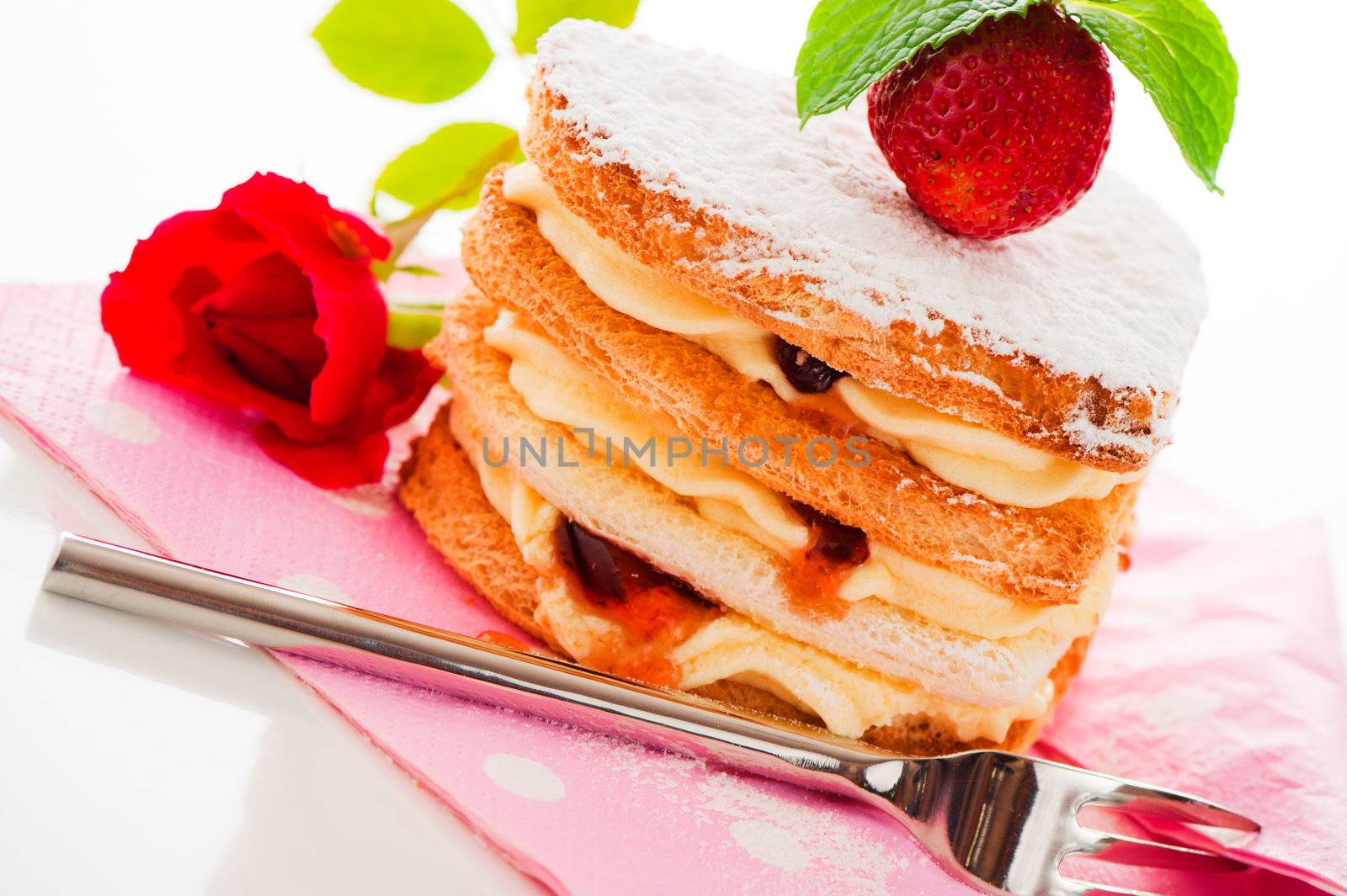 Beautiful decorated cake, heart with strawberry