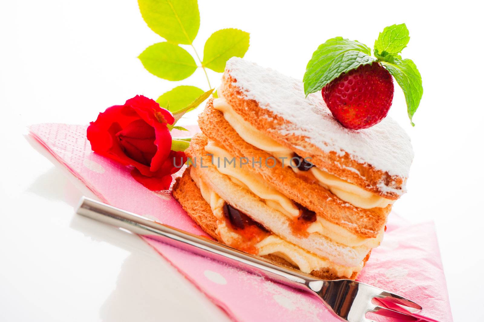 Beautiful decorated cake, heart with strawberry