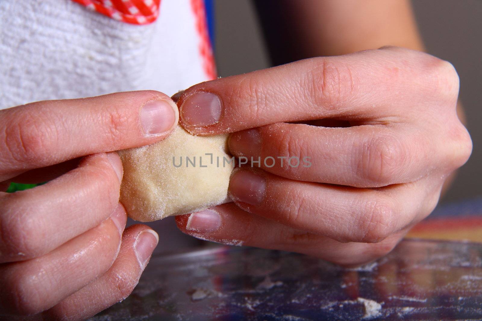 hand made ravioli getting prepared on table 