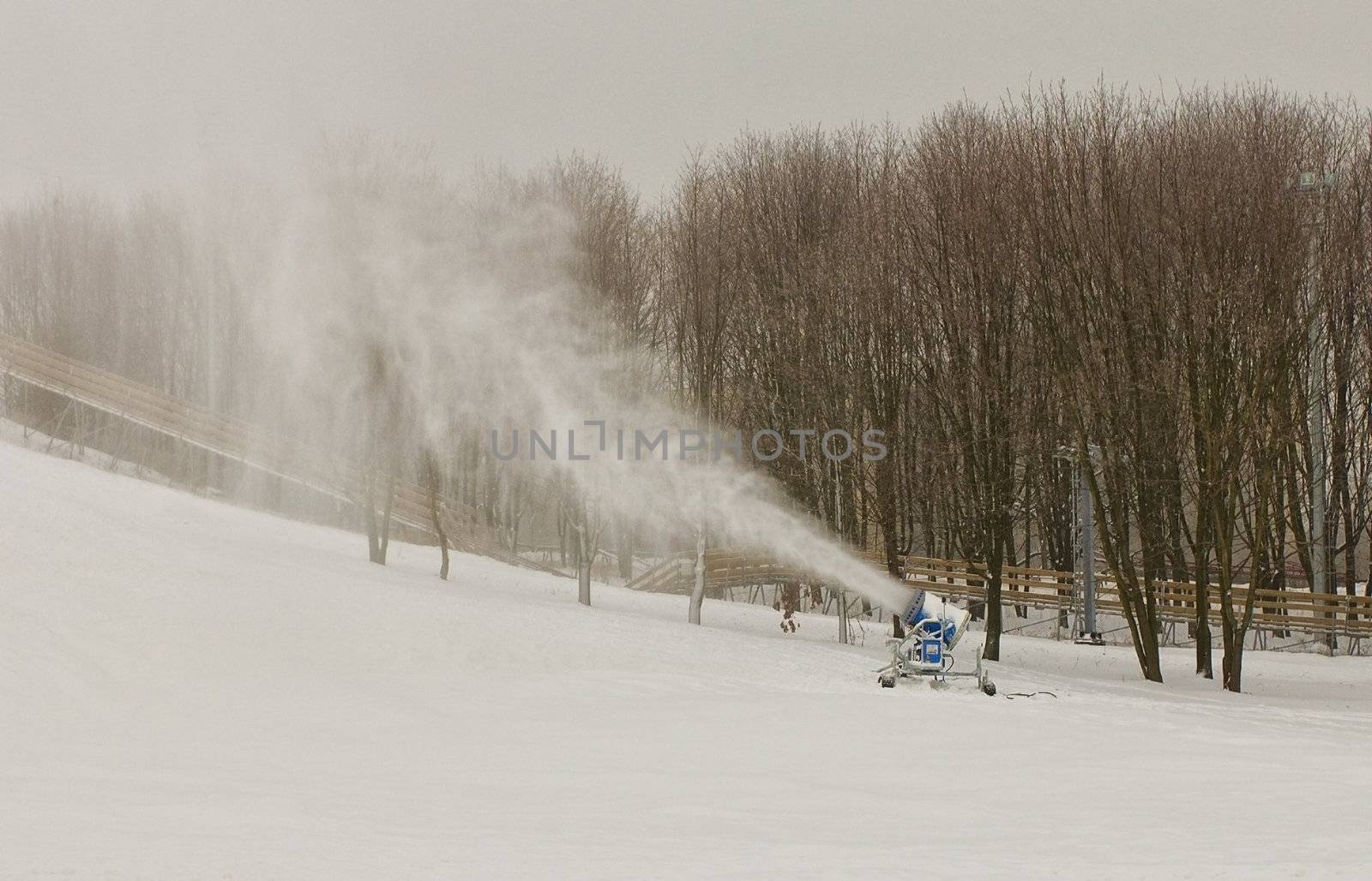 snow cannon making artificial snow