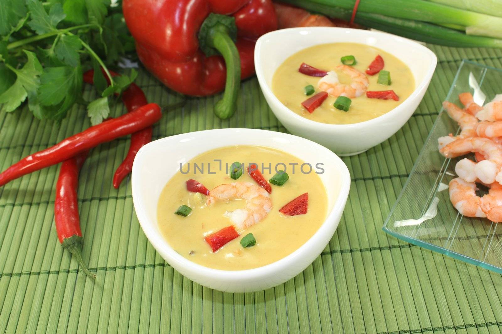 Curry Soup with shrimp and vegetables by discovery