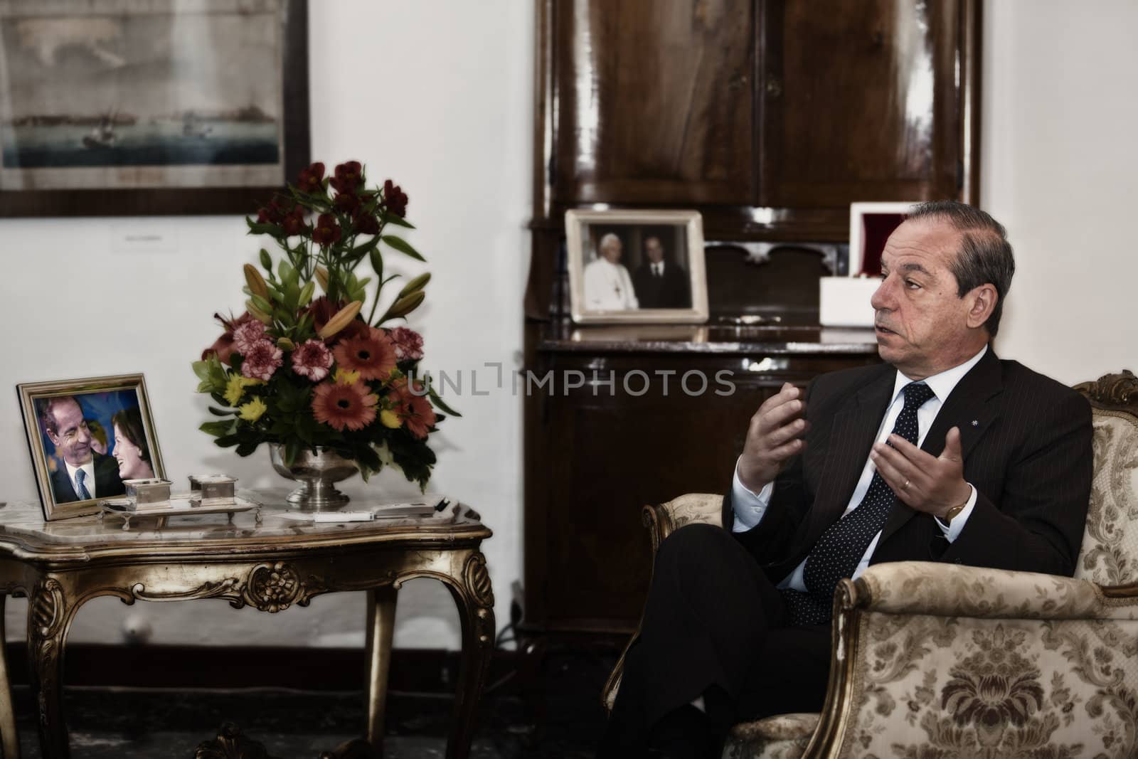 OPM, AUBERGE DE CASTILLE, VALLETTA, MALTA - MAY 12 - The Prime Minister of Malta, Dr. Lawrence Gonzi, in his office on 12 May 2011.