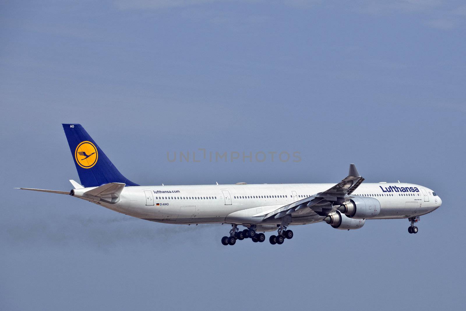 LUQA, MALTA - 25 SEP - Lufthansa A340 reg number D-AIHO  on 25 September 2011