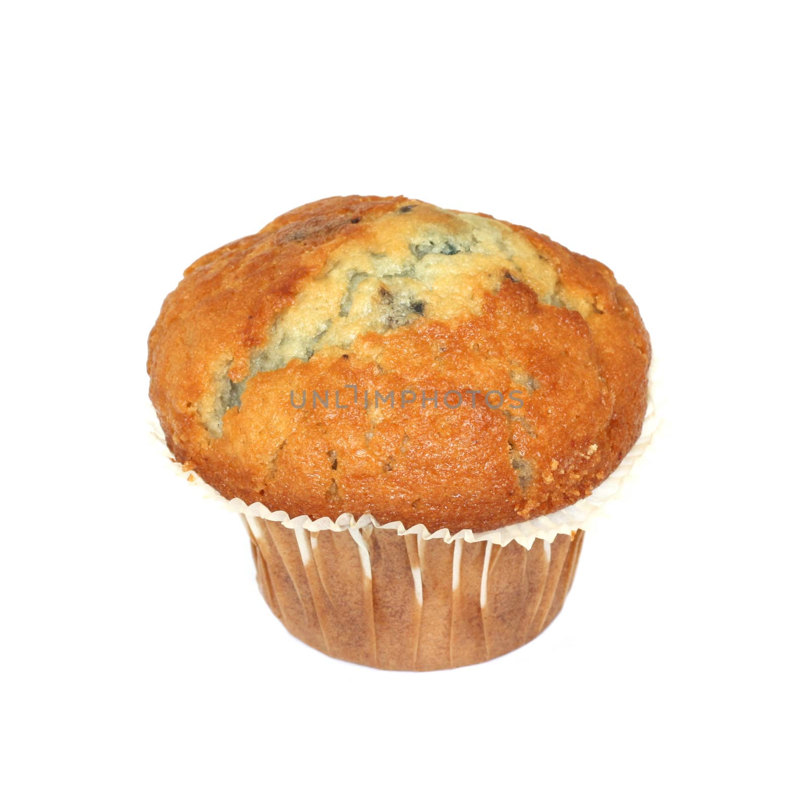 A blueberry muffin isolated over a white background.