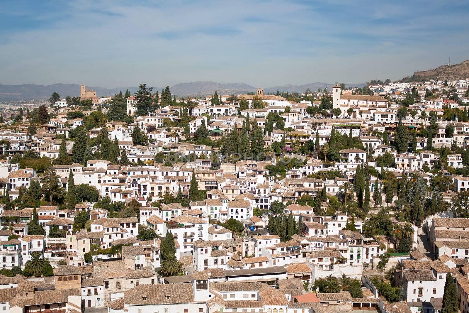 Picturesque Albaycin quarter viewed from the Alhambra in Granada, Spain.