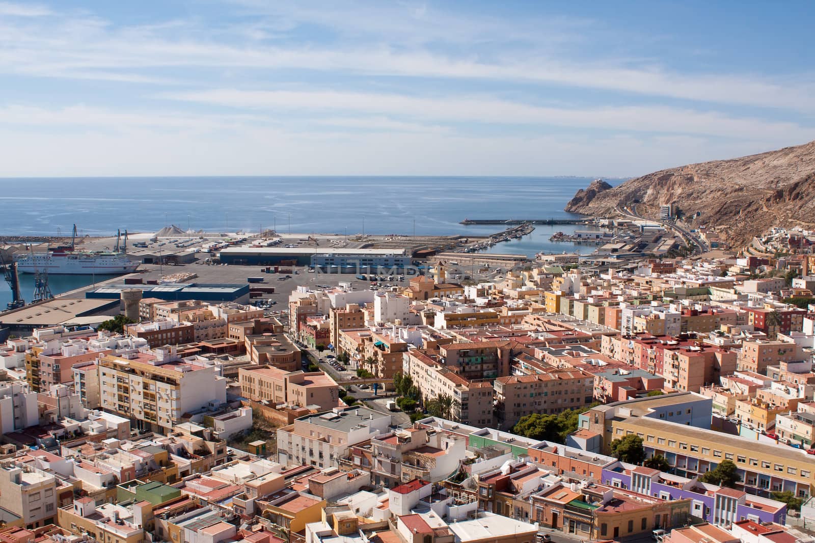 View of the port of Almeria from the Alcazaba fortress.