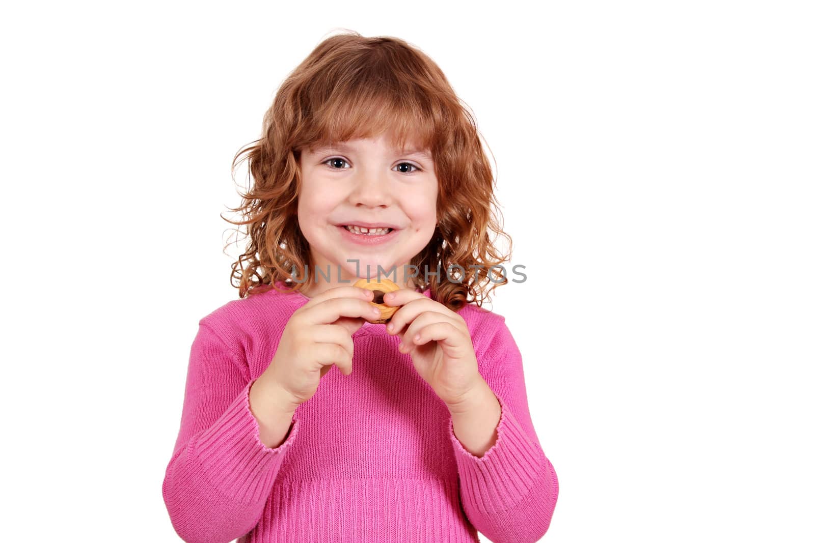 cute little girl eat cookie by goce