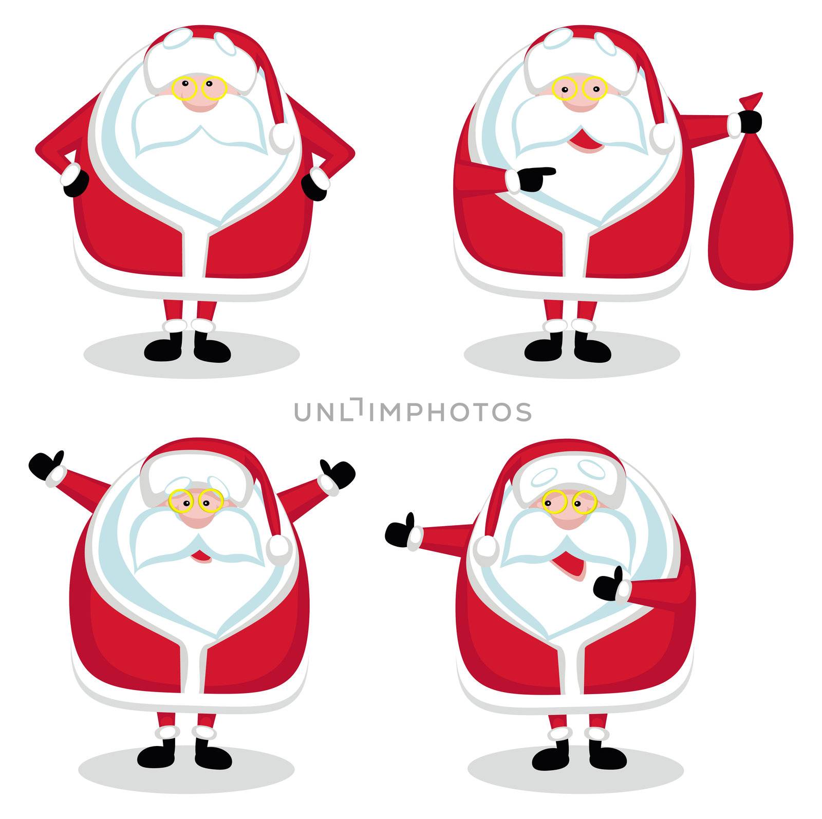 Santa in different positions isolated. Vector illustration