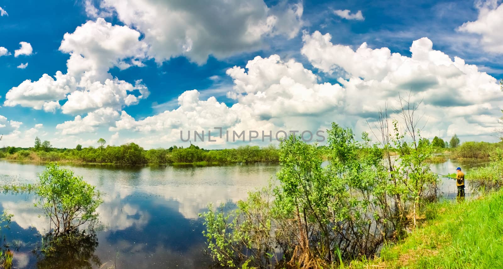 Clouds reflection on lake.