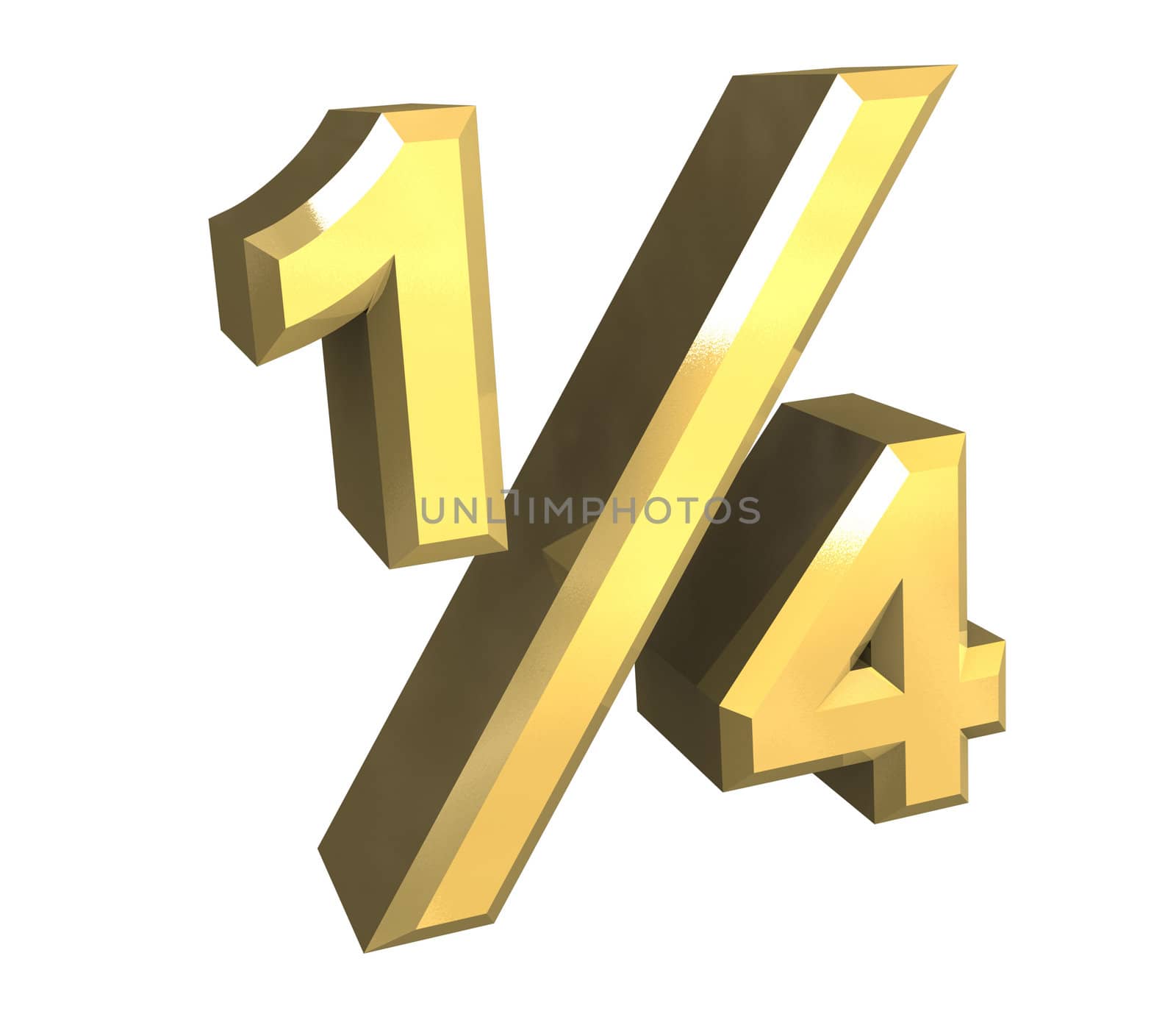 1/4 one quarter in gold - 3D made