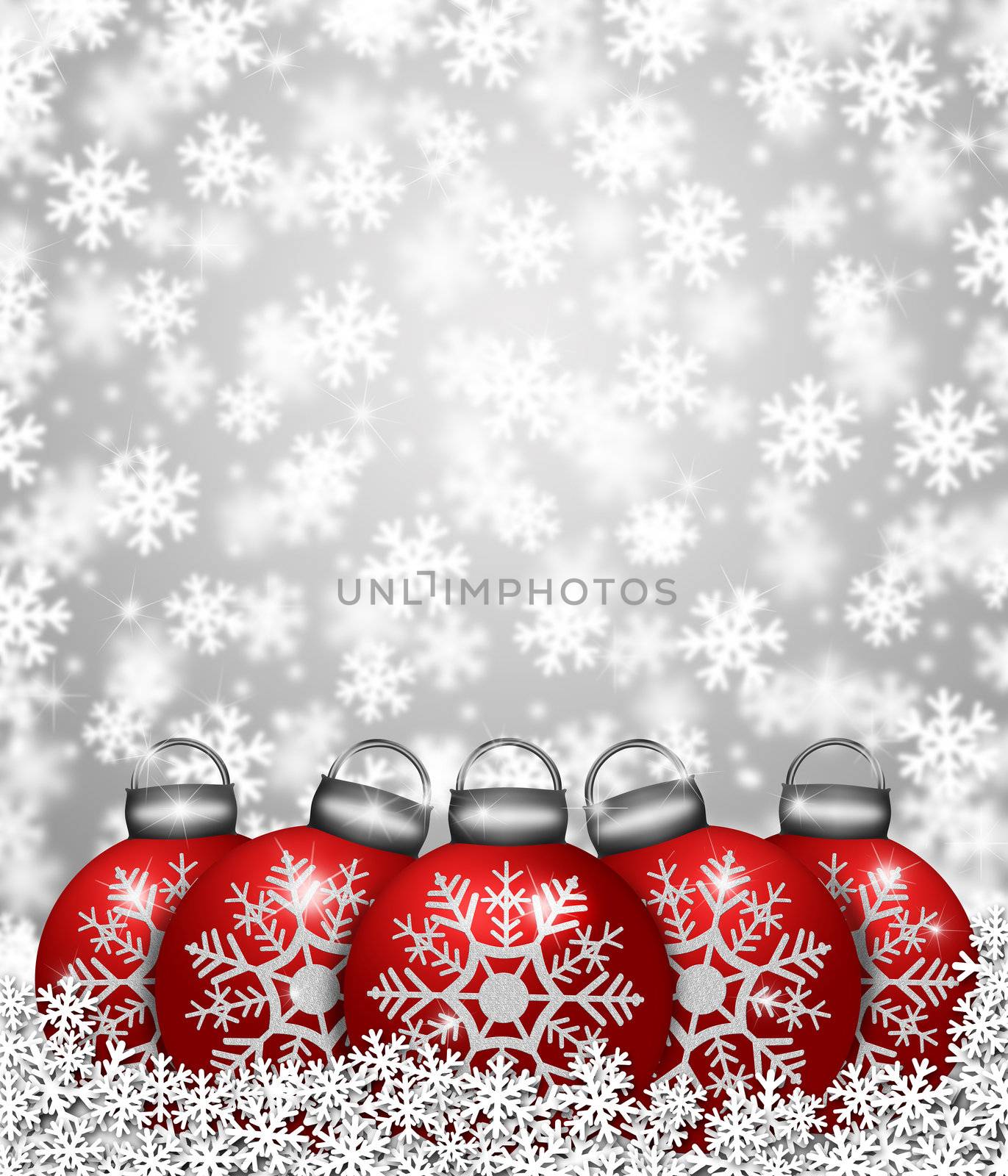 Red Snowflake Ornaments on Snow by jpldesigns