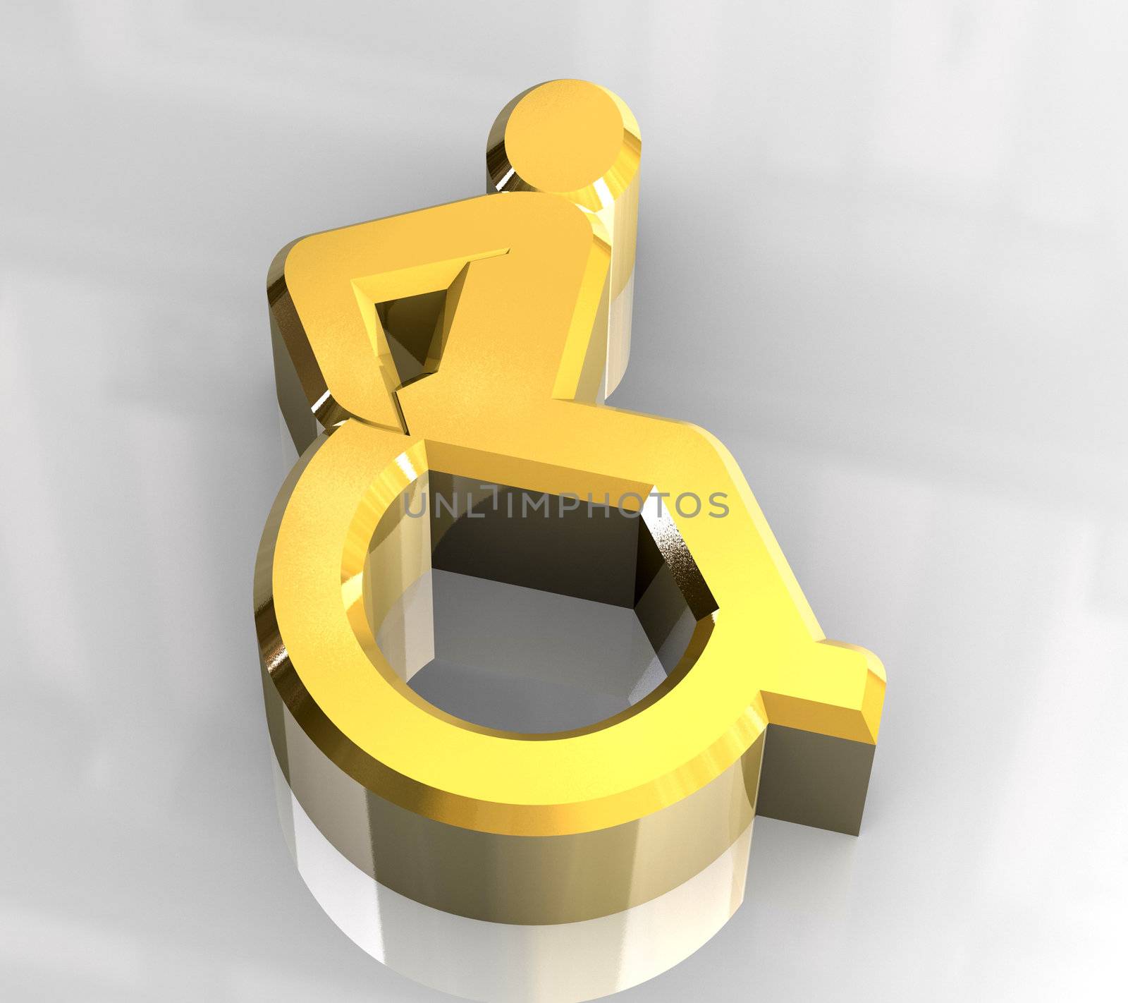 Universal wheelchair symbol in gold (3d made)