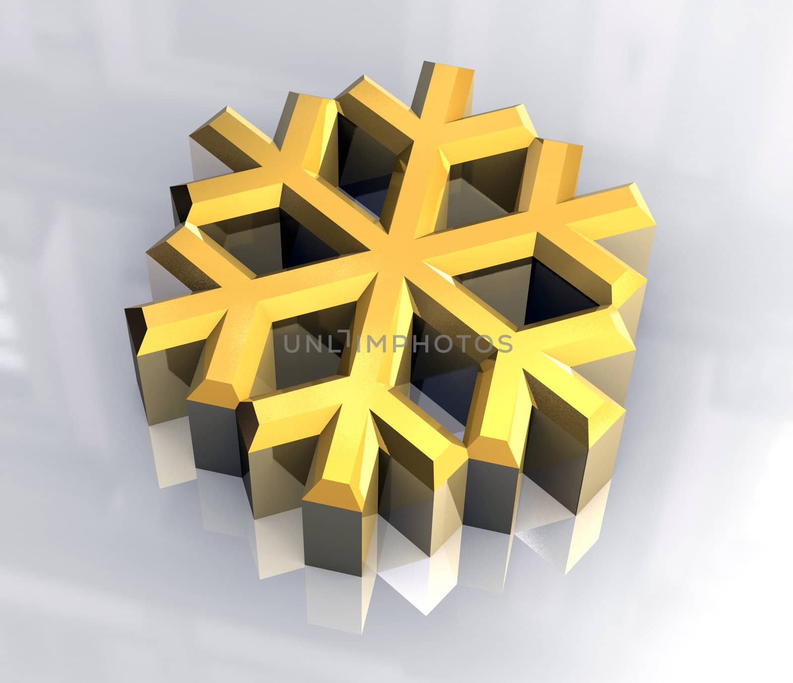 3D made Snowflake in gold 
