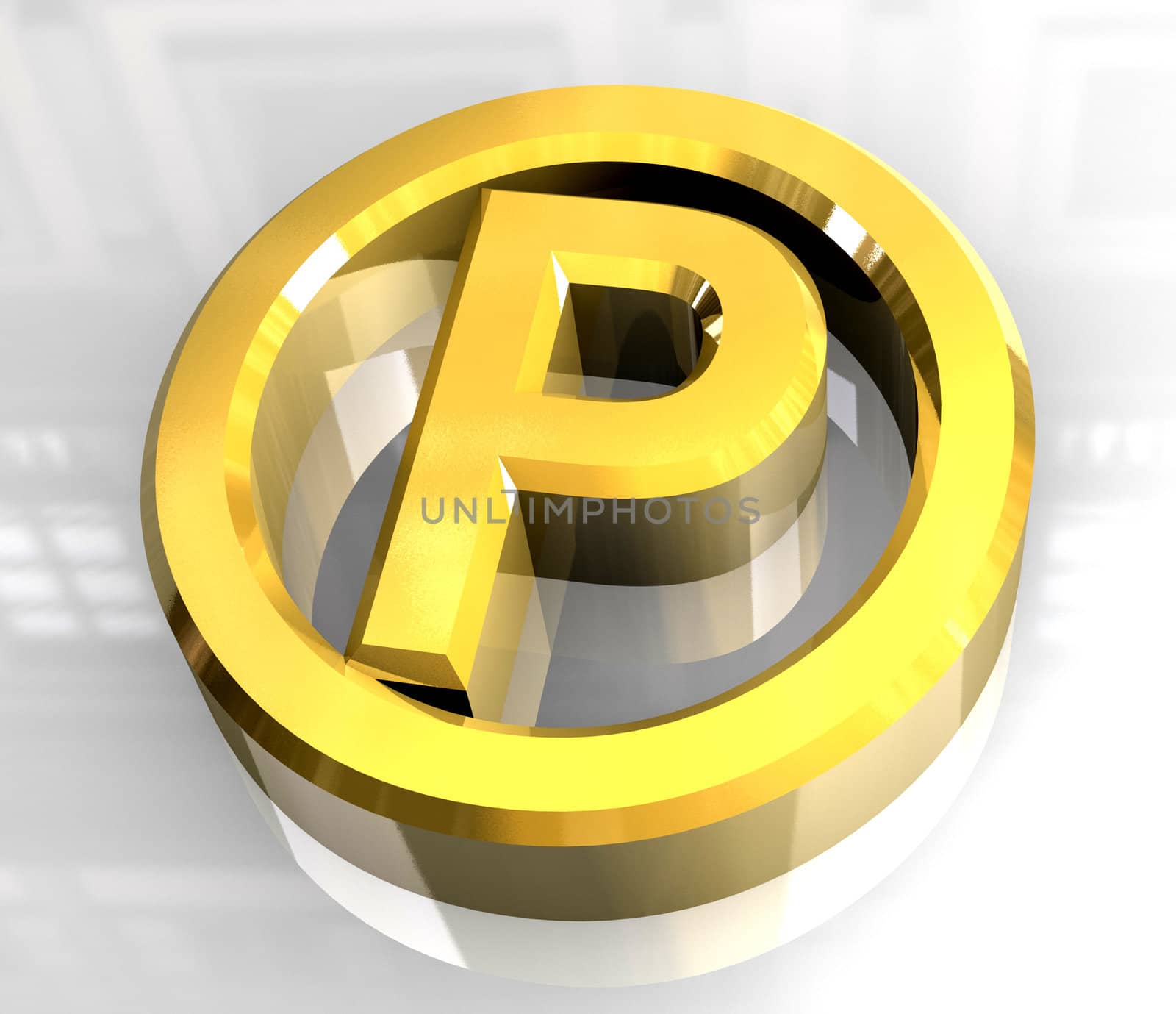 parking symbol in gold (3d made) 