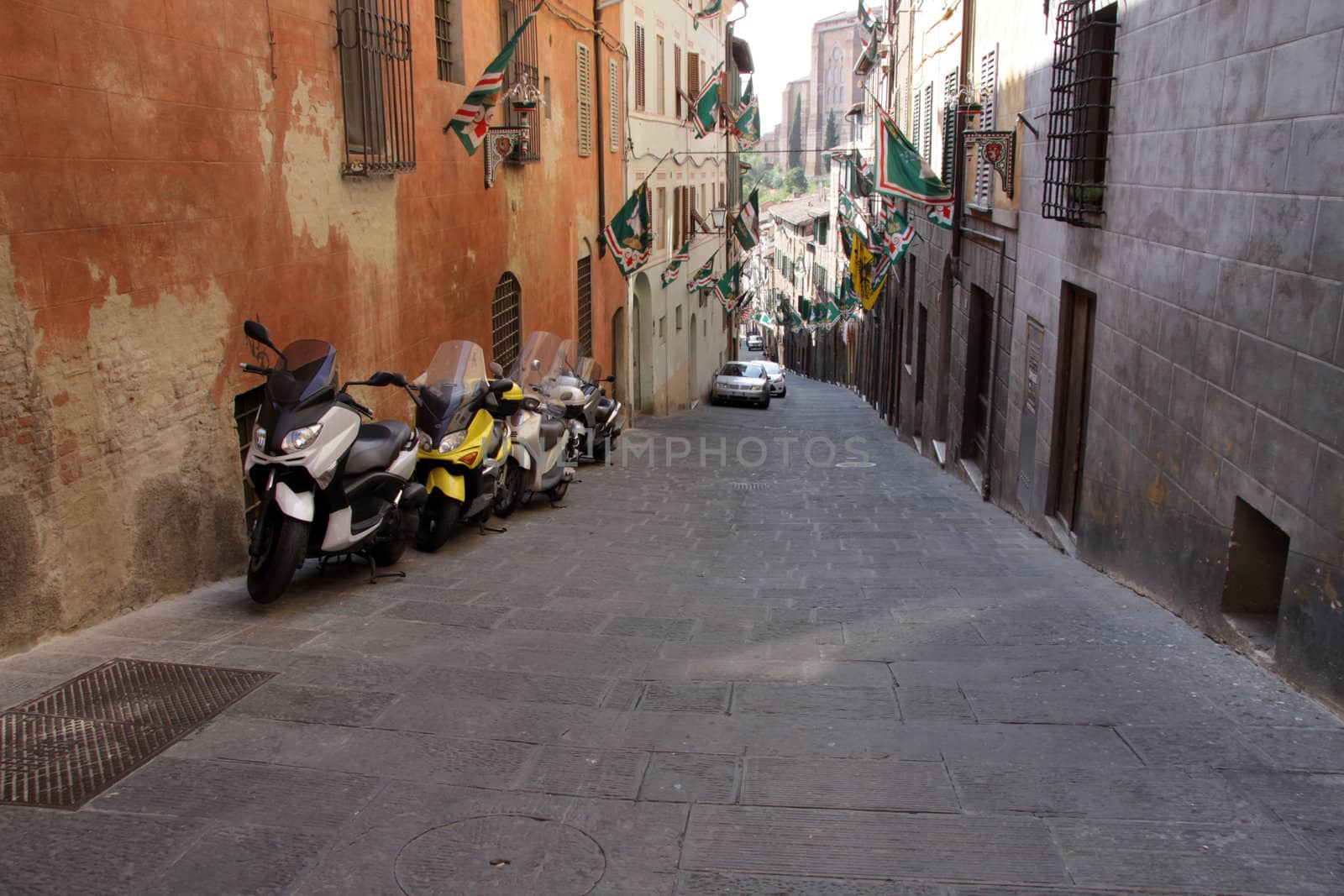 The medieval streets of Sienna, in Tuscany, Italy.
