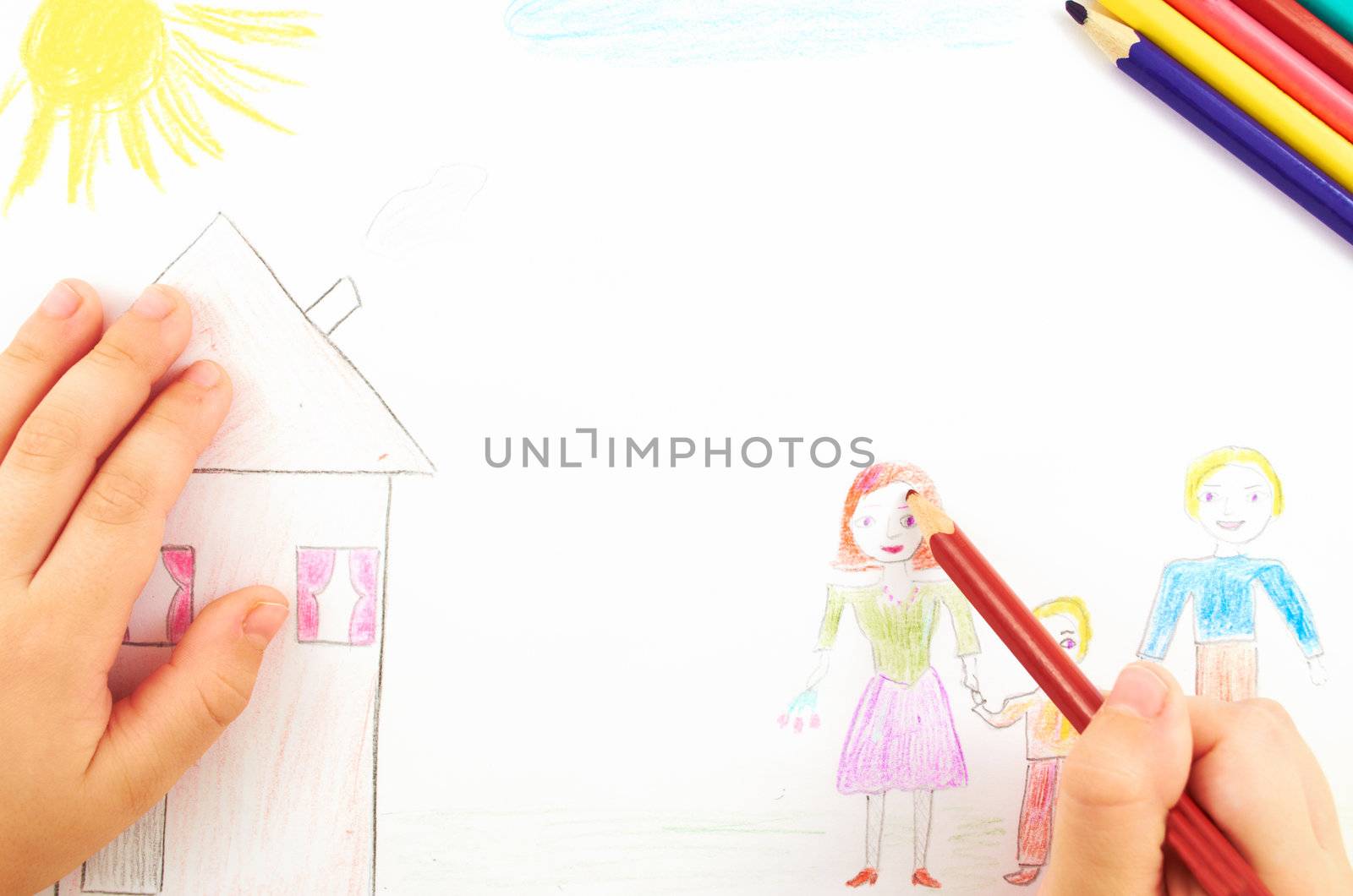 Children's hand painted design on a white sheet