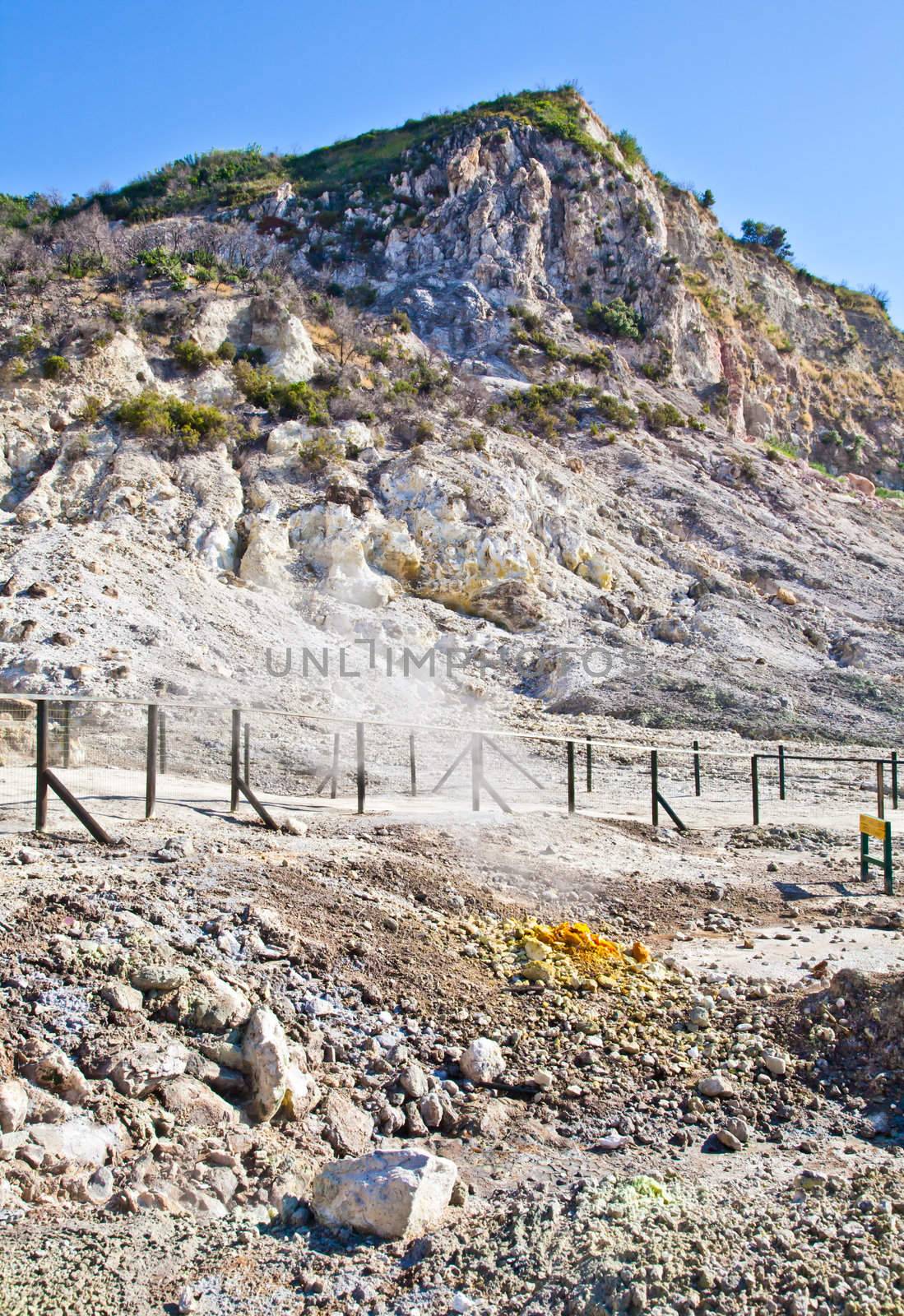 Pozzuoli, Italy. Solfatara area, volcanic crater still in activity.