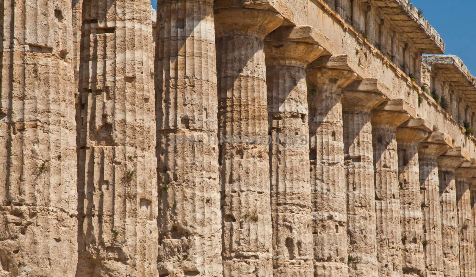 The main features of the site today are the standing remains of three major temples in Doric style, dating from the first half of the 6th century BC