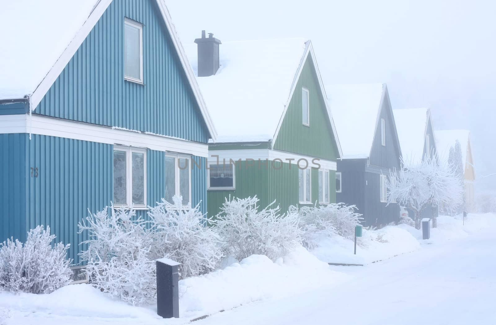 Villas in a extremely cold and frosty winter conditions.