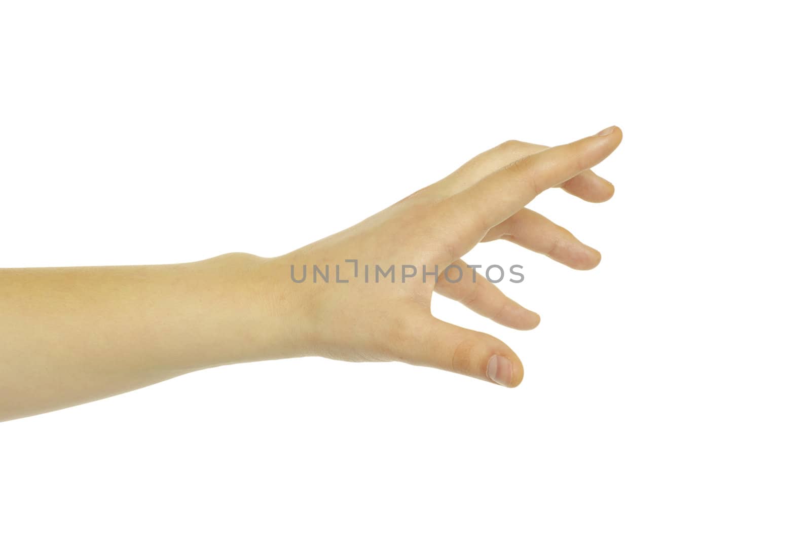 Extended hand for help on a white background