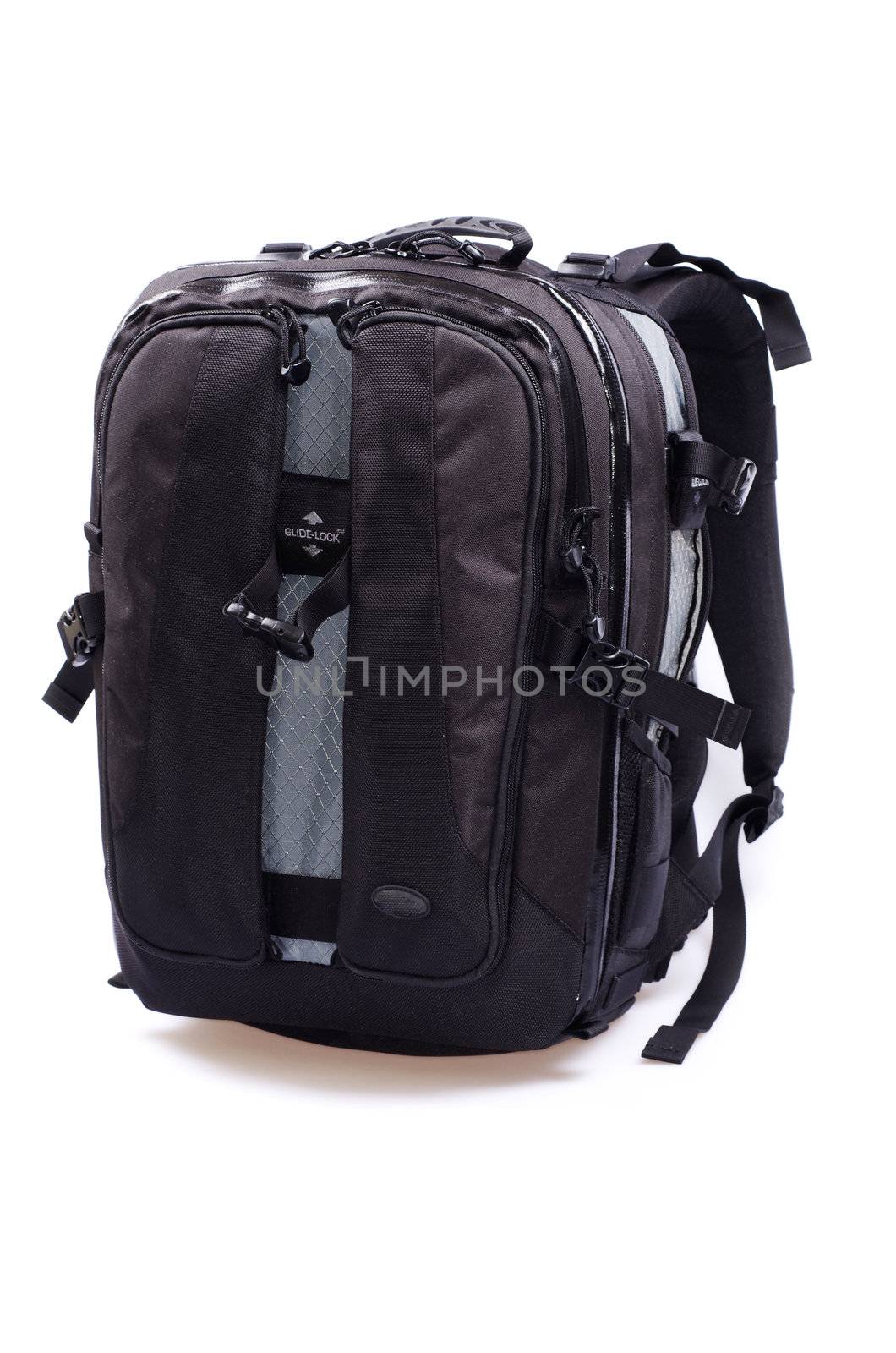 Black backpack isolated on white