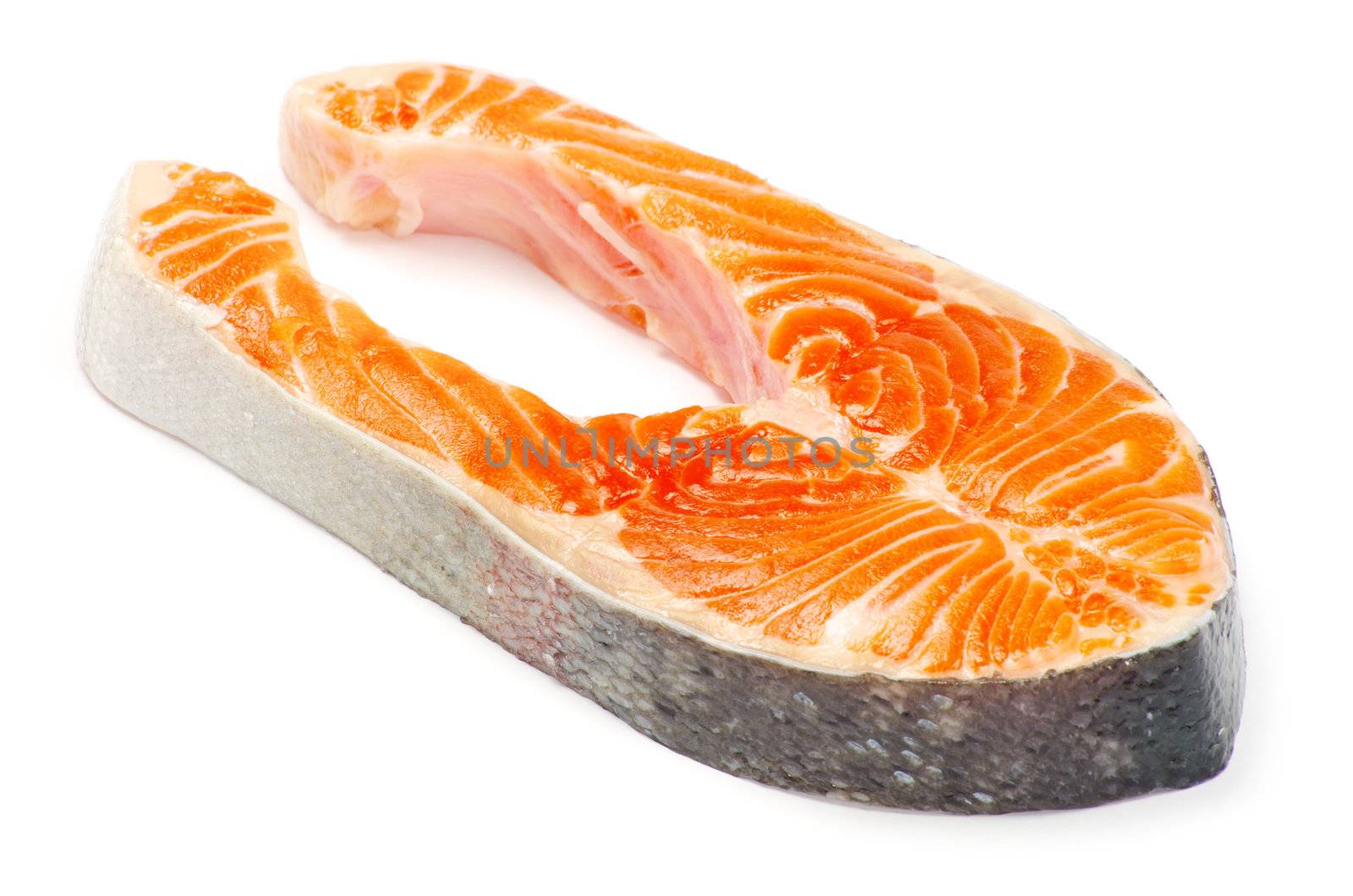 salmon steak red fish on white