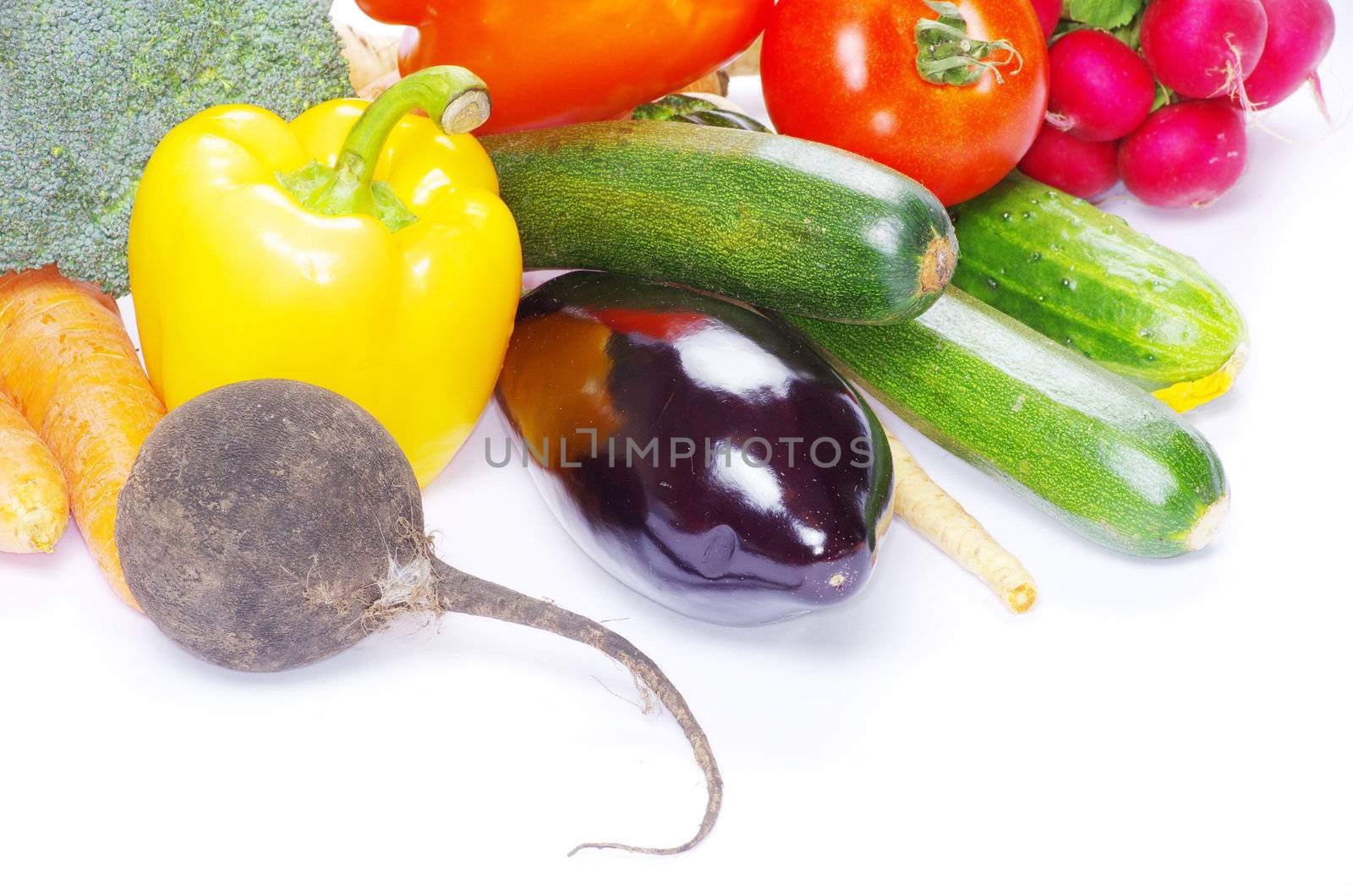  vegetables on the white background