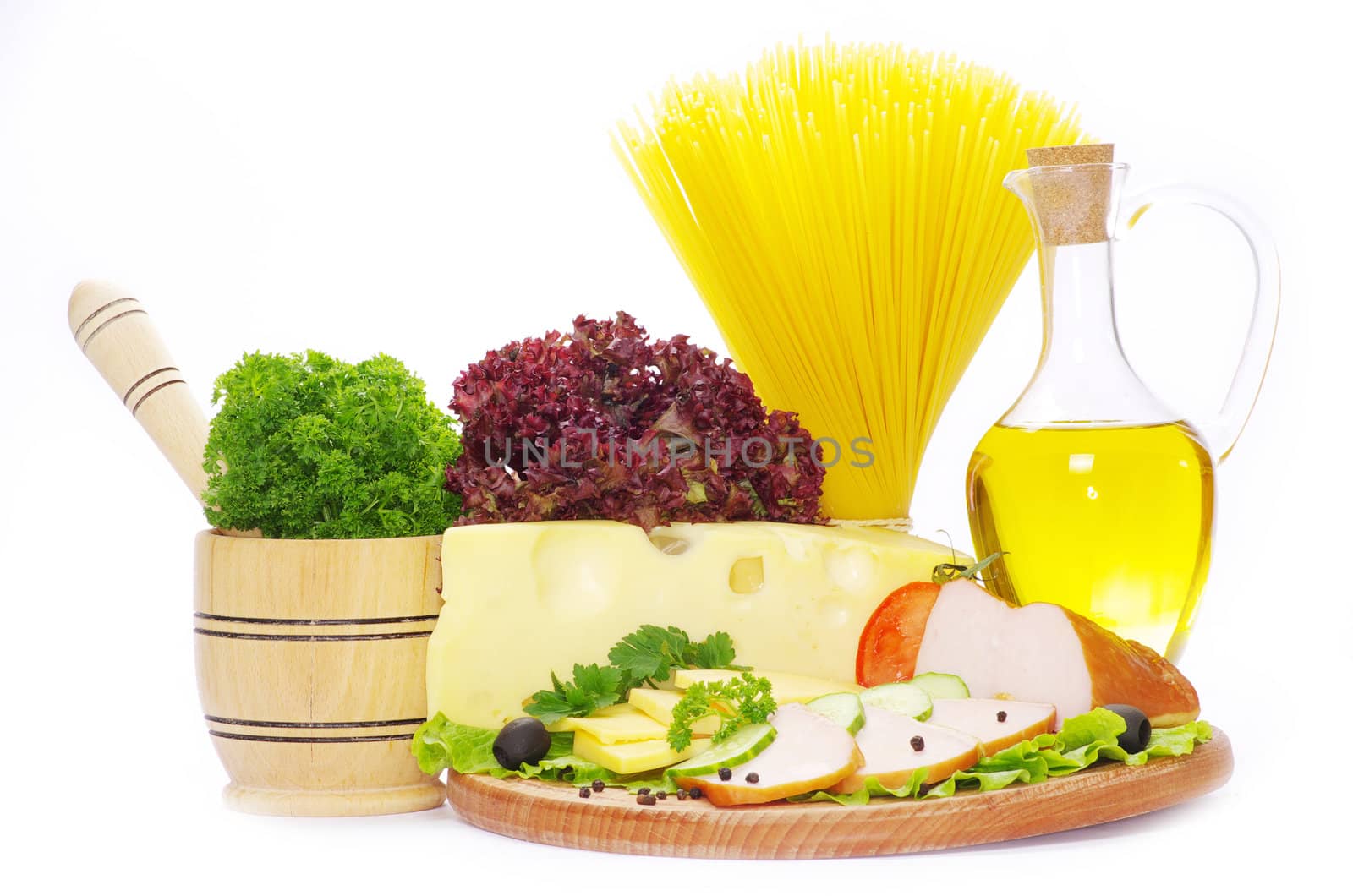 pasta ingredients isolated on white background