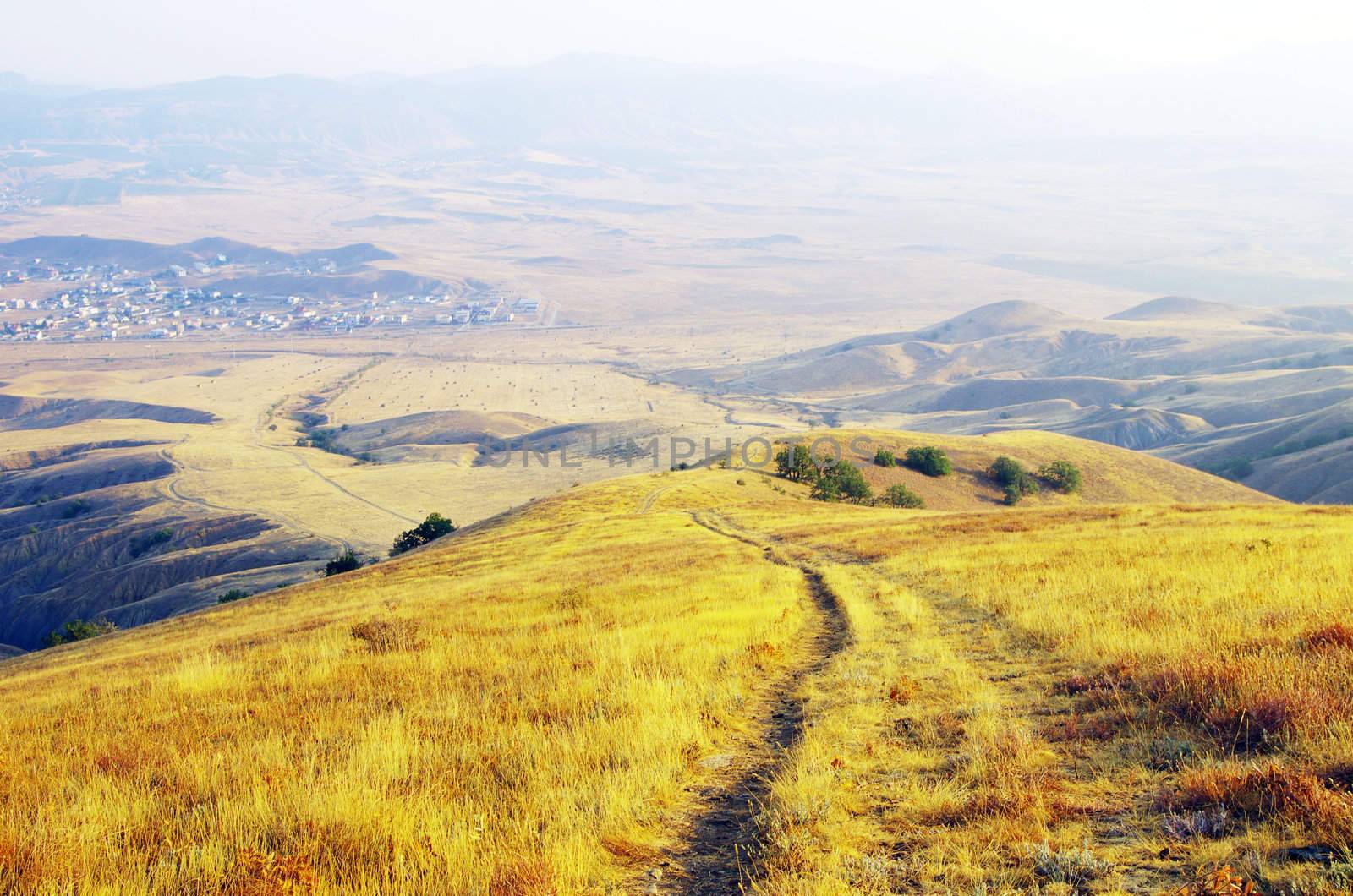 path on mountain meadow in nice day