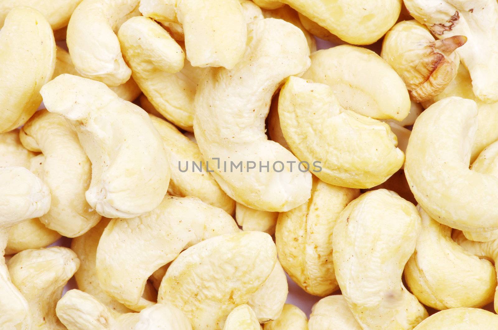 Closeup of salty  cashews ready to eat