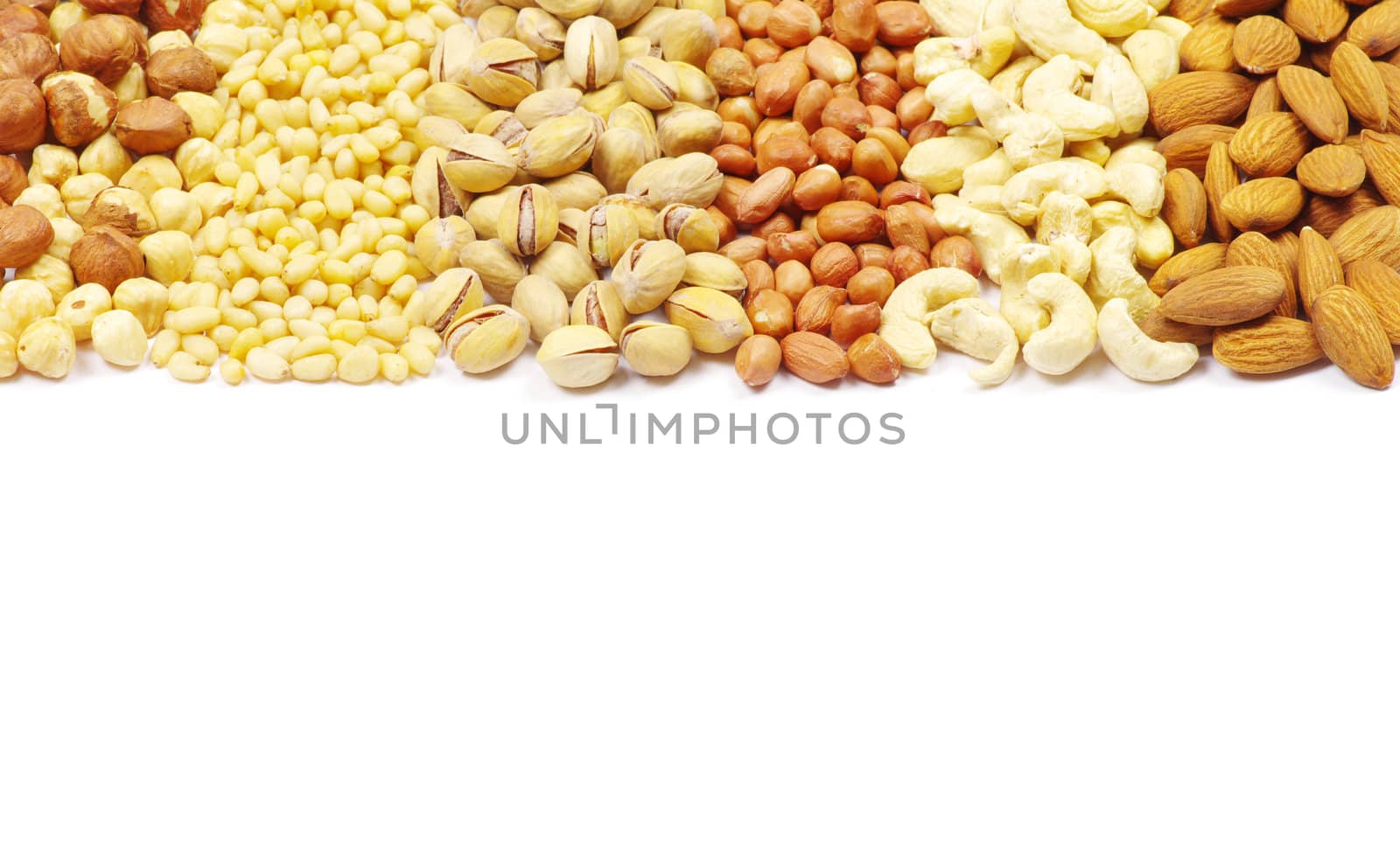 various nuts on white background