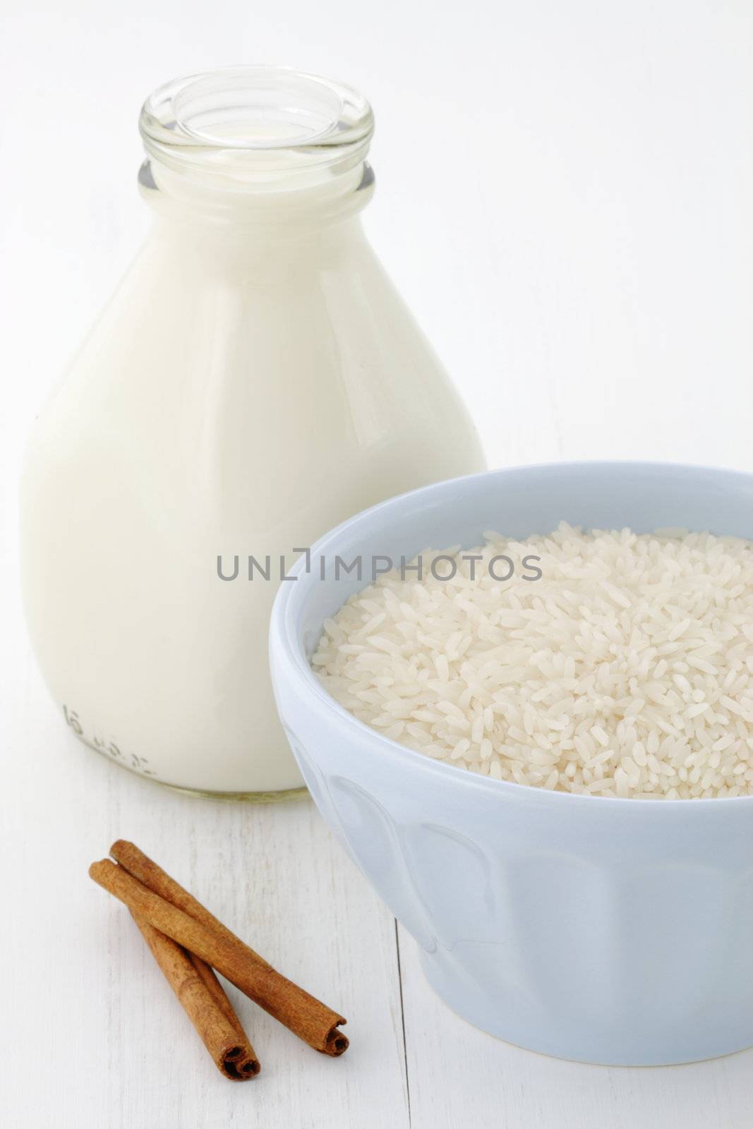 Delicious rice pudding ingredients, used to make one of the most famous and delicious desserts ever.