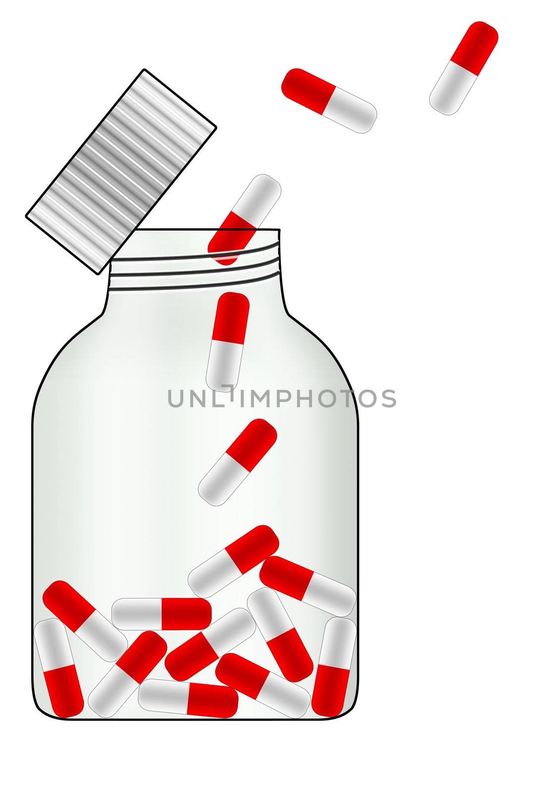 Tablets. Packing with tablets - capsules of red - white color