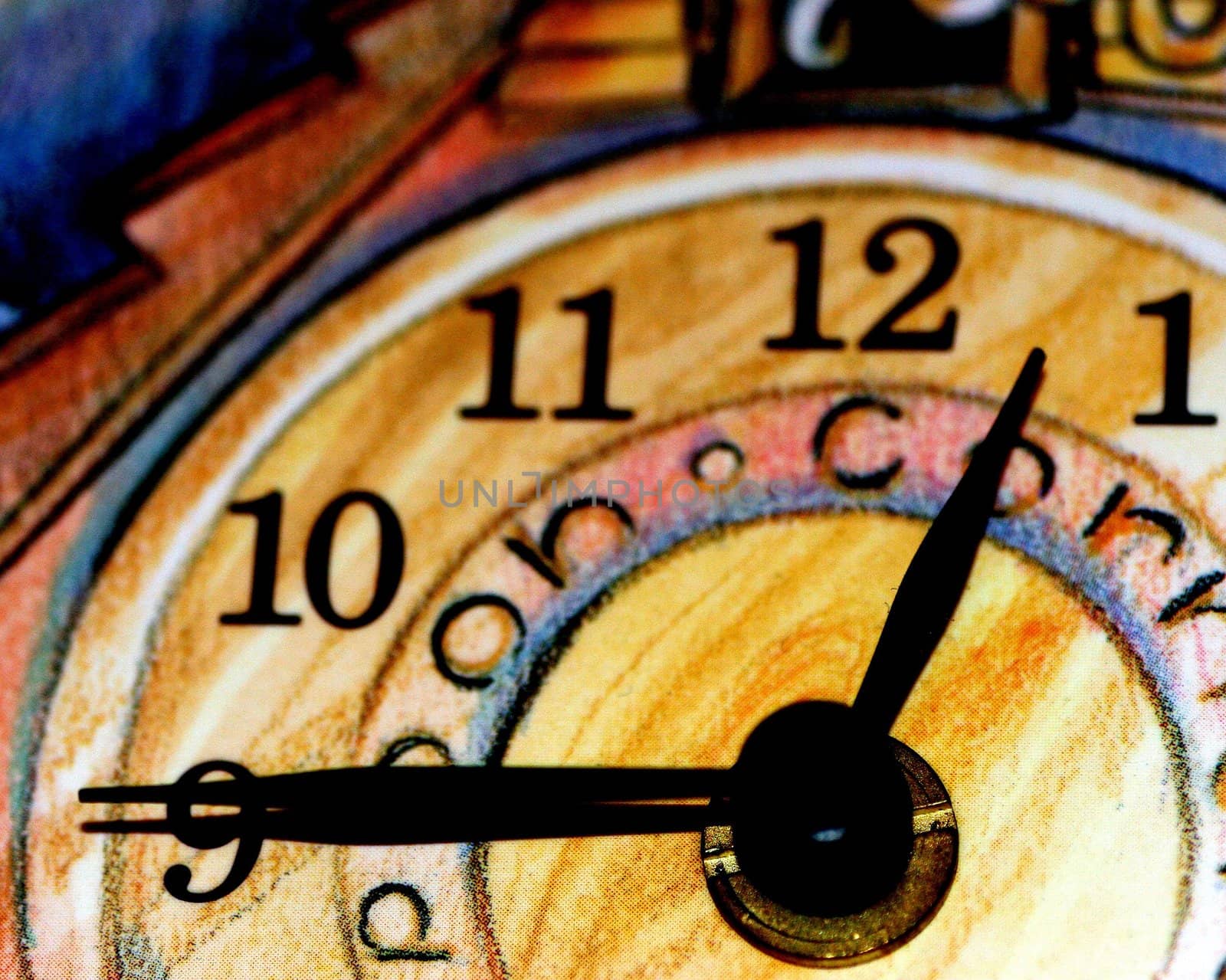 A macro of a clock. minute and hour hands