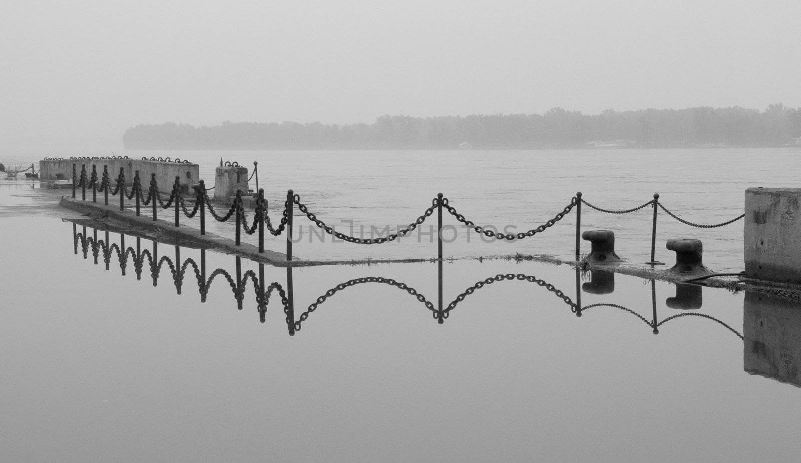 The image of the big river overflown banks
